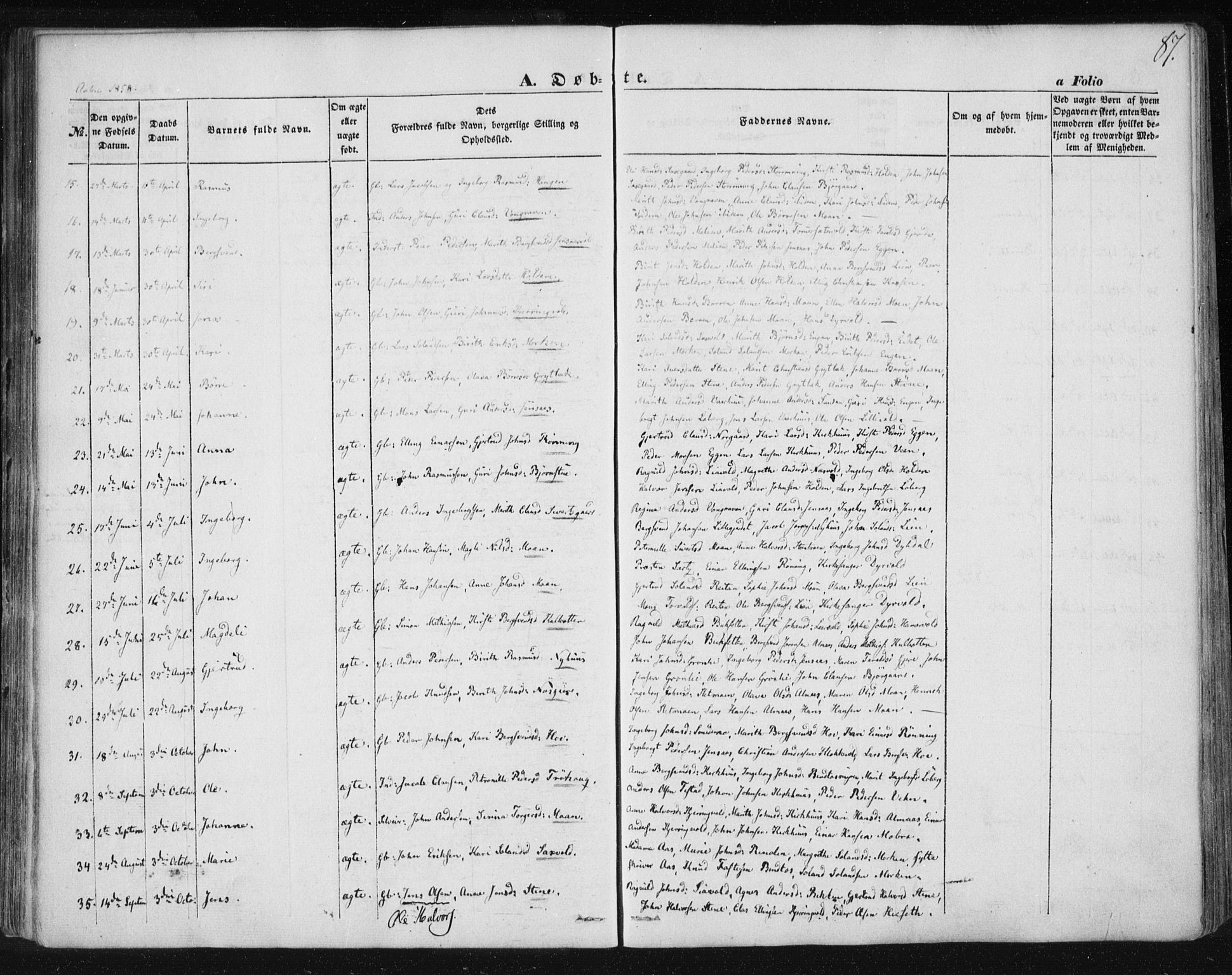 Ministerialprotokoller, klokkerbøker og fødselsregistre - Sør-Trøndelag, SAT/A-1456/685/L0965: Parish register (official) no. 685A06 /3, 1846-1859, p. 87