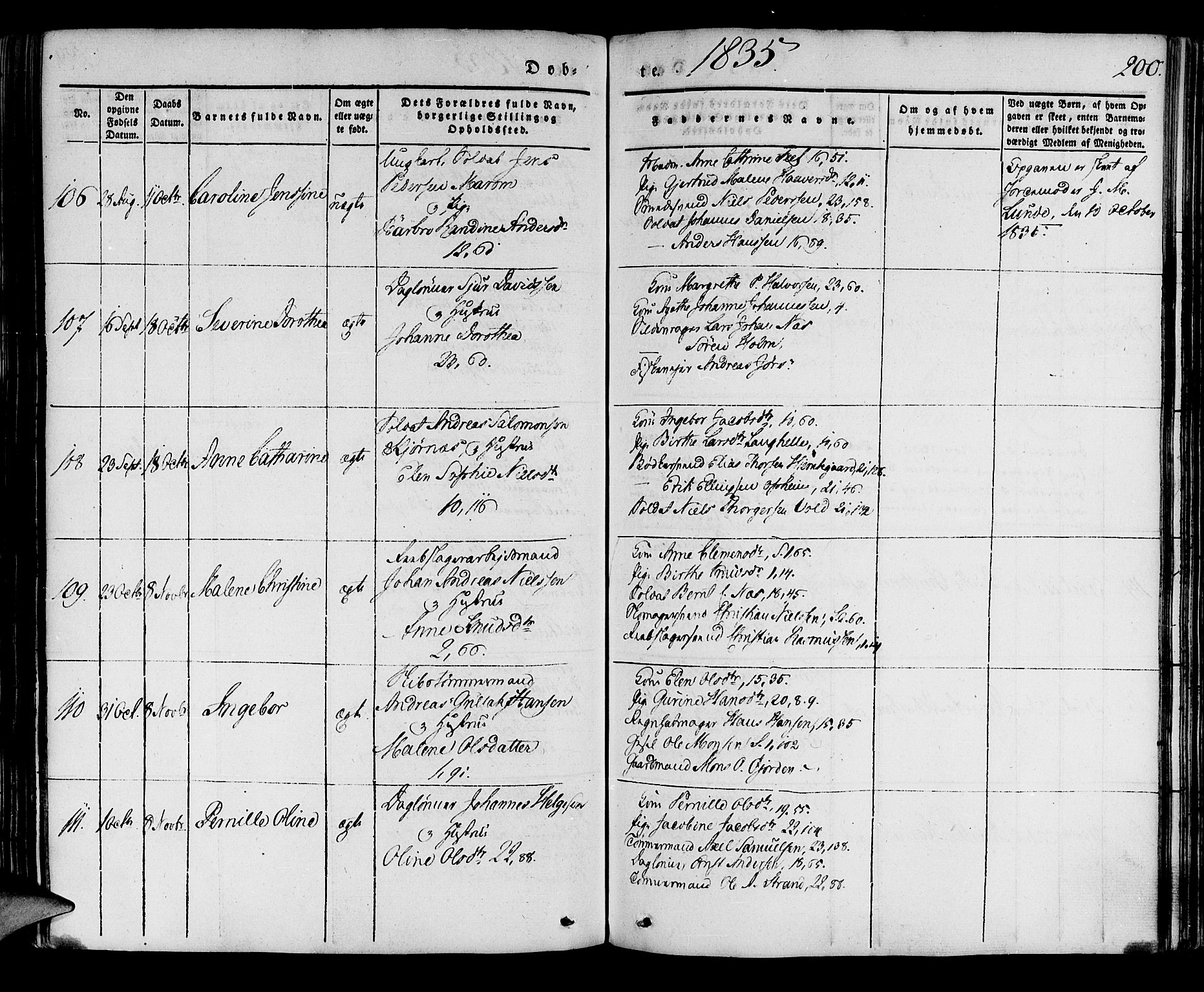 Korskirken sokneprestembete, AV/SAB-A-76101/H/Haa/L0015: Parish register (official) no. B 1, 1833-1841, p. 200