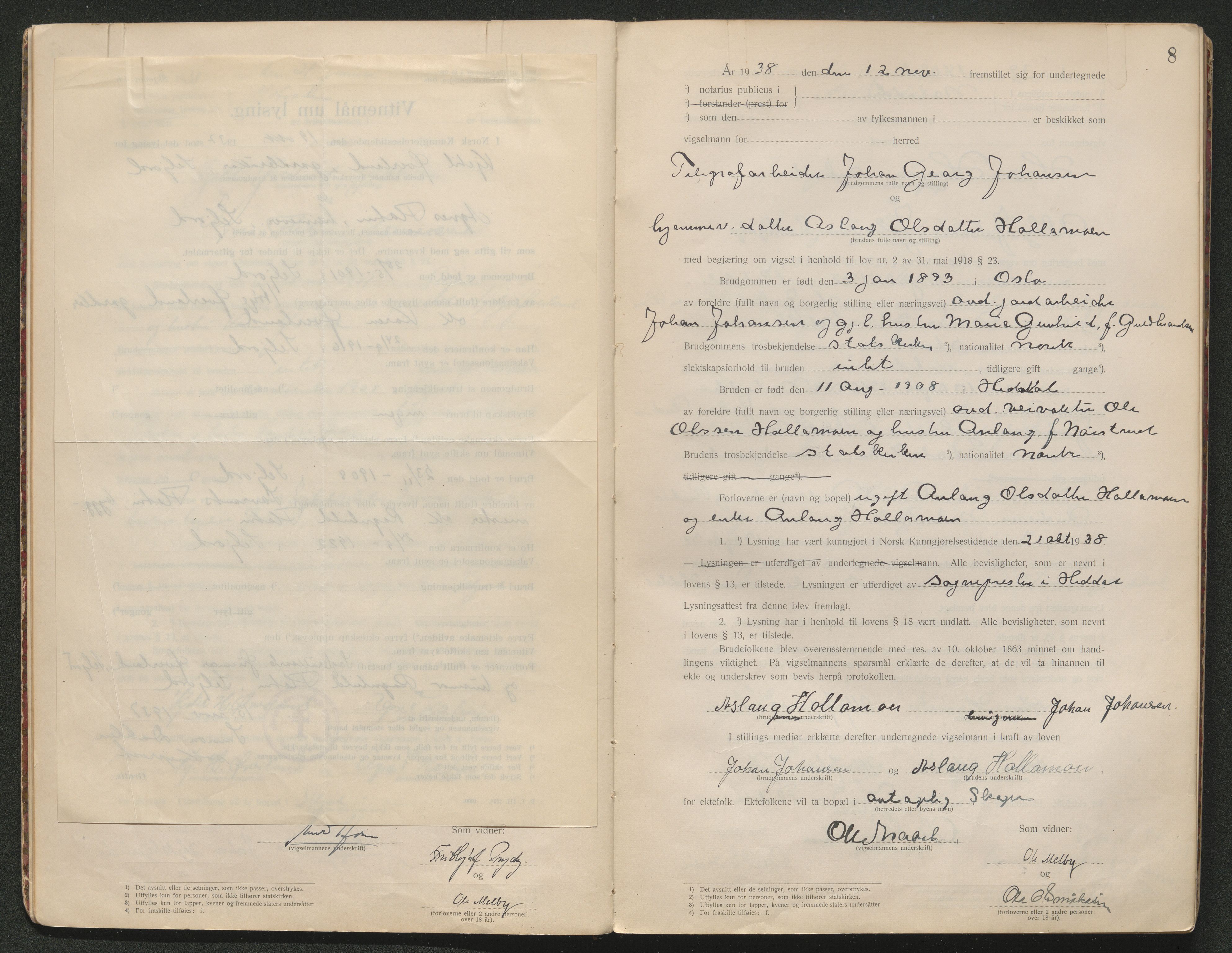 Tinn og Heddal sorenskriveri, AV/SAKO-A-212/L/La/L0003: Vigselsbok - , 1920-1945, p. 8