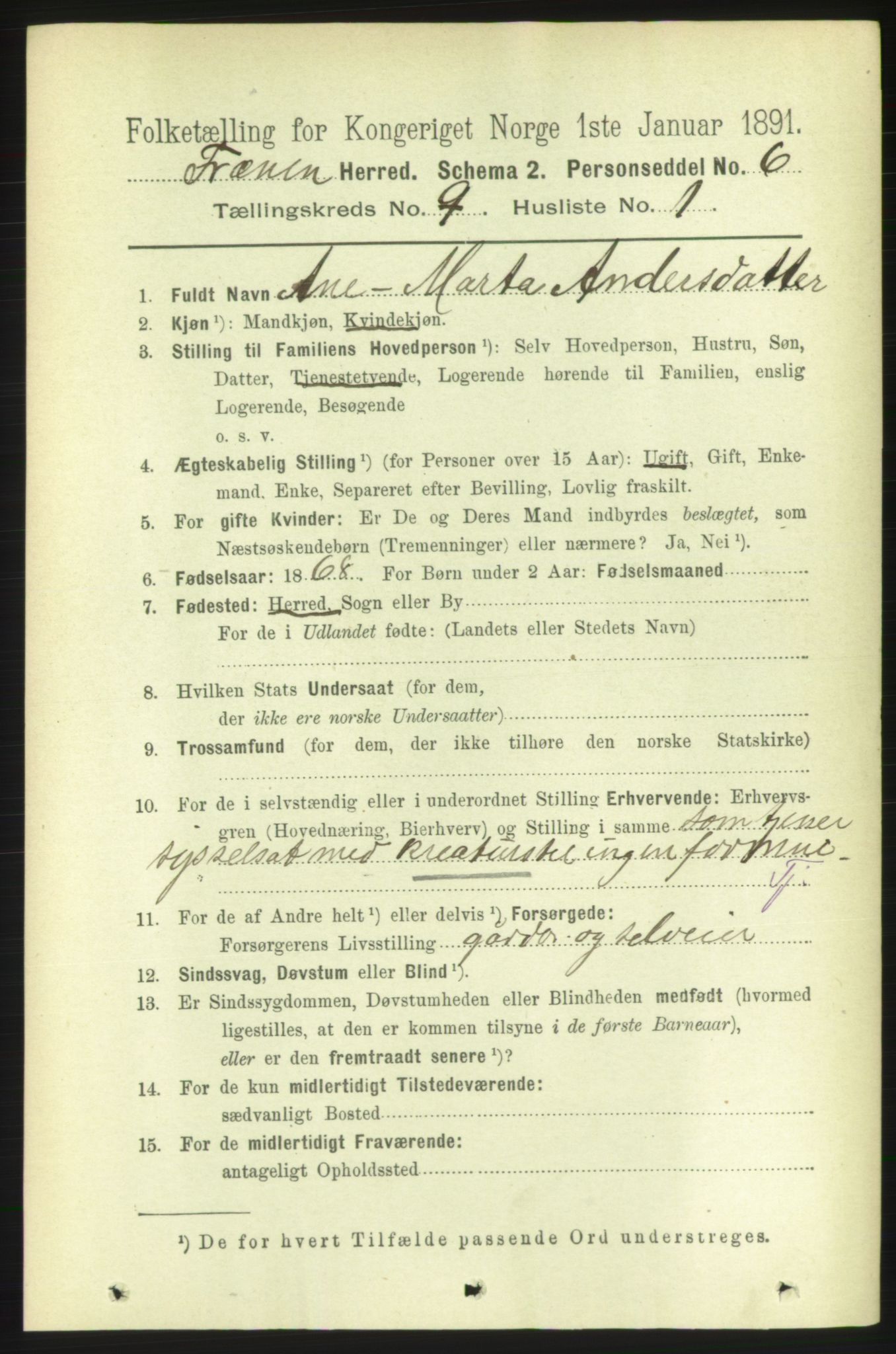 RA, 1891 census for 1548 Fræna, 1891, p. 2857