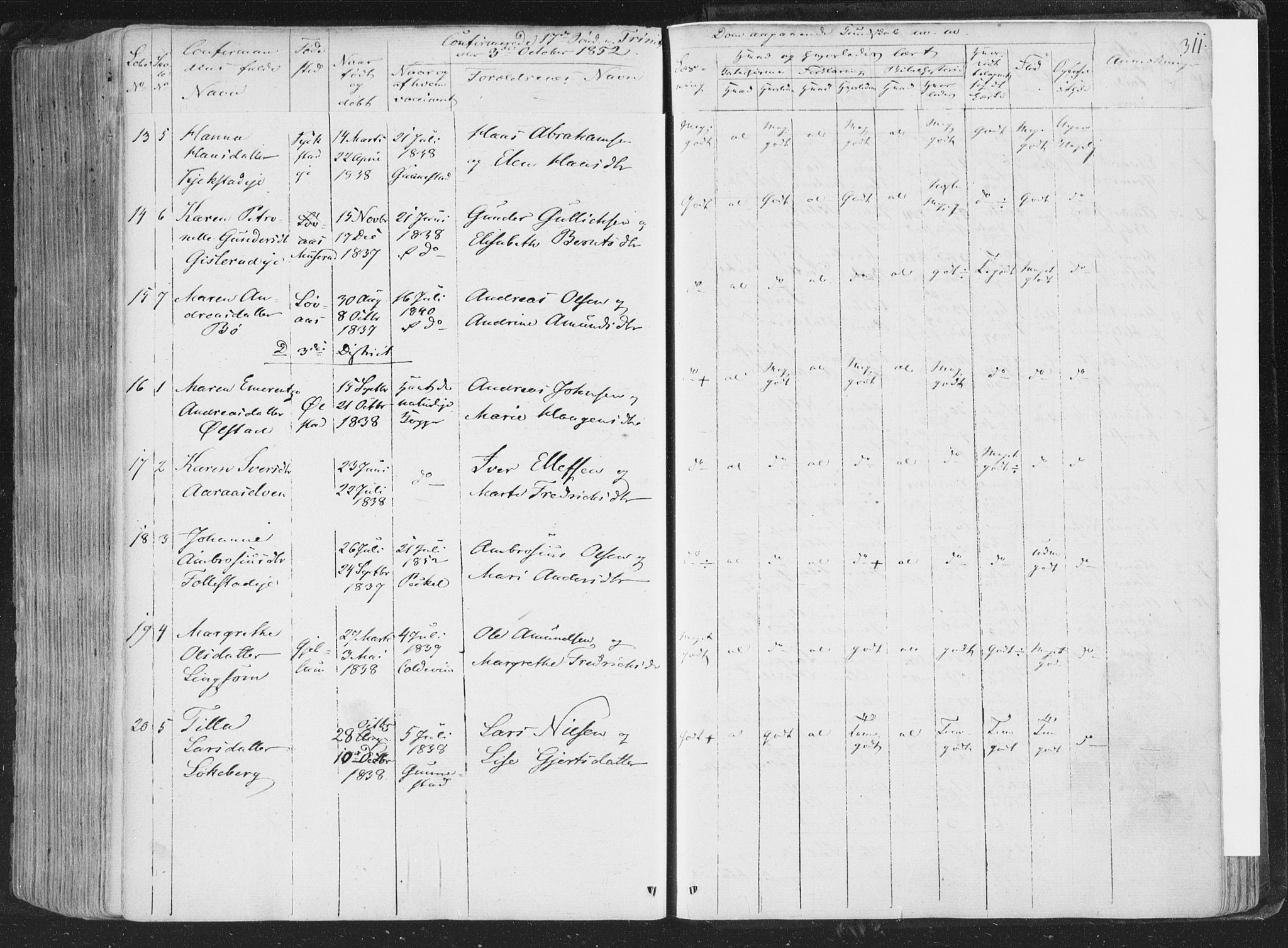 Røyken kirkebøker, AV/SAKO-A-241/F/Fa/L0005: Parish register (official) no. 5, 1833-1856, p. 311