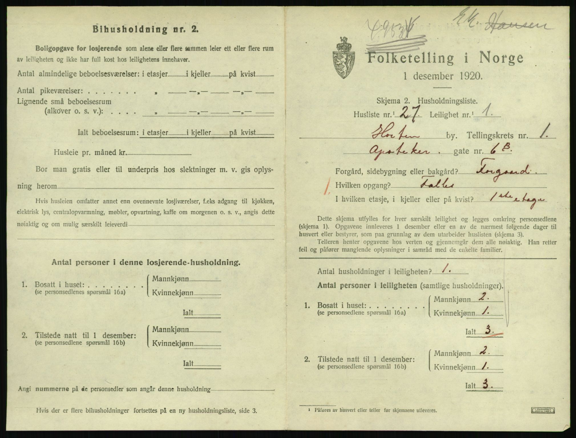 SAKO, 1920 census for Horten, 1920, p. 3011