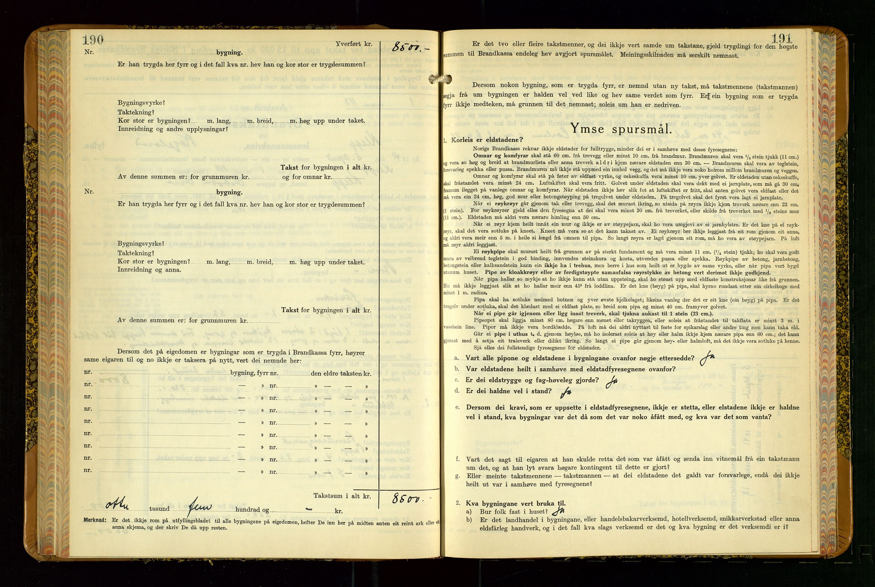 Klepp lensmannskontor, SAST/A-100163/Goc/L0015: "Branntakstbok" m/register, 1939-1947, p. 190-191