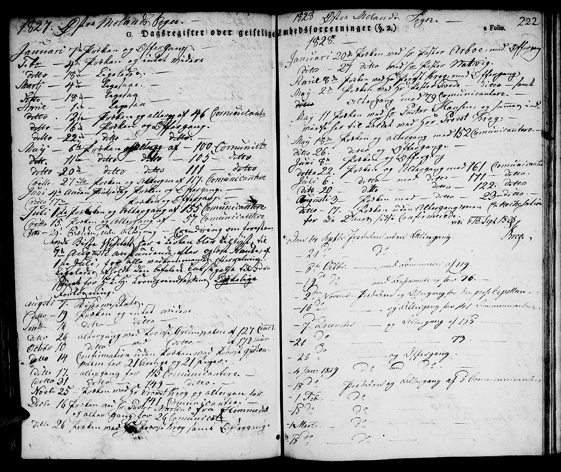 Austre Moland sokneprestkontor, AV/SAK-1111-0001/F/Fa/Faa/L0005: Parish register (official) no. A 5, 1825-1837, p. 222