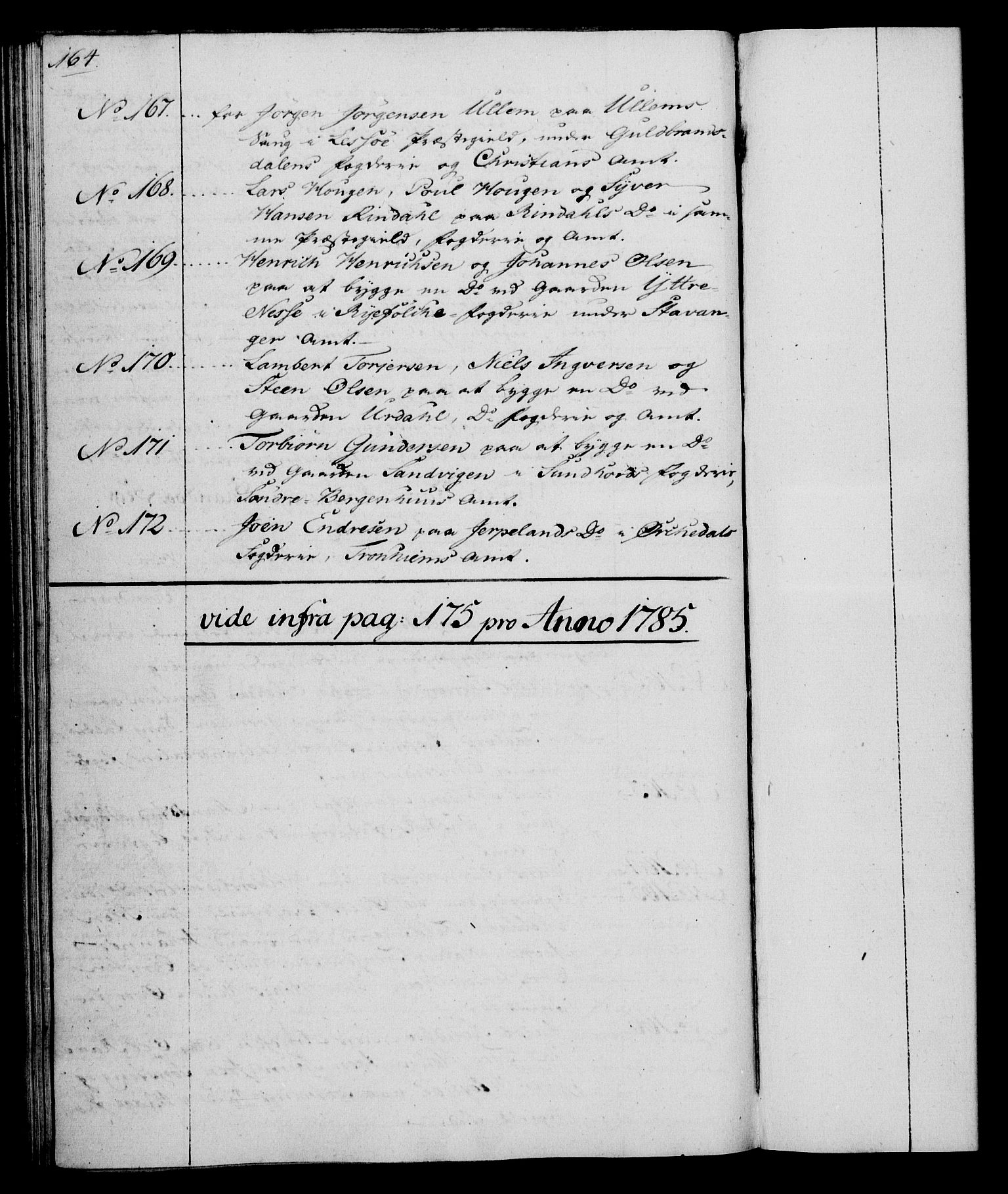 Rentekammeret, Kammerkanselliet, RA/EA-3111/G/Gg/Gga/L0013: Norsk ekspedisjonsprotokoll med register (merket RK 53.13), 1784-1787, p. 164