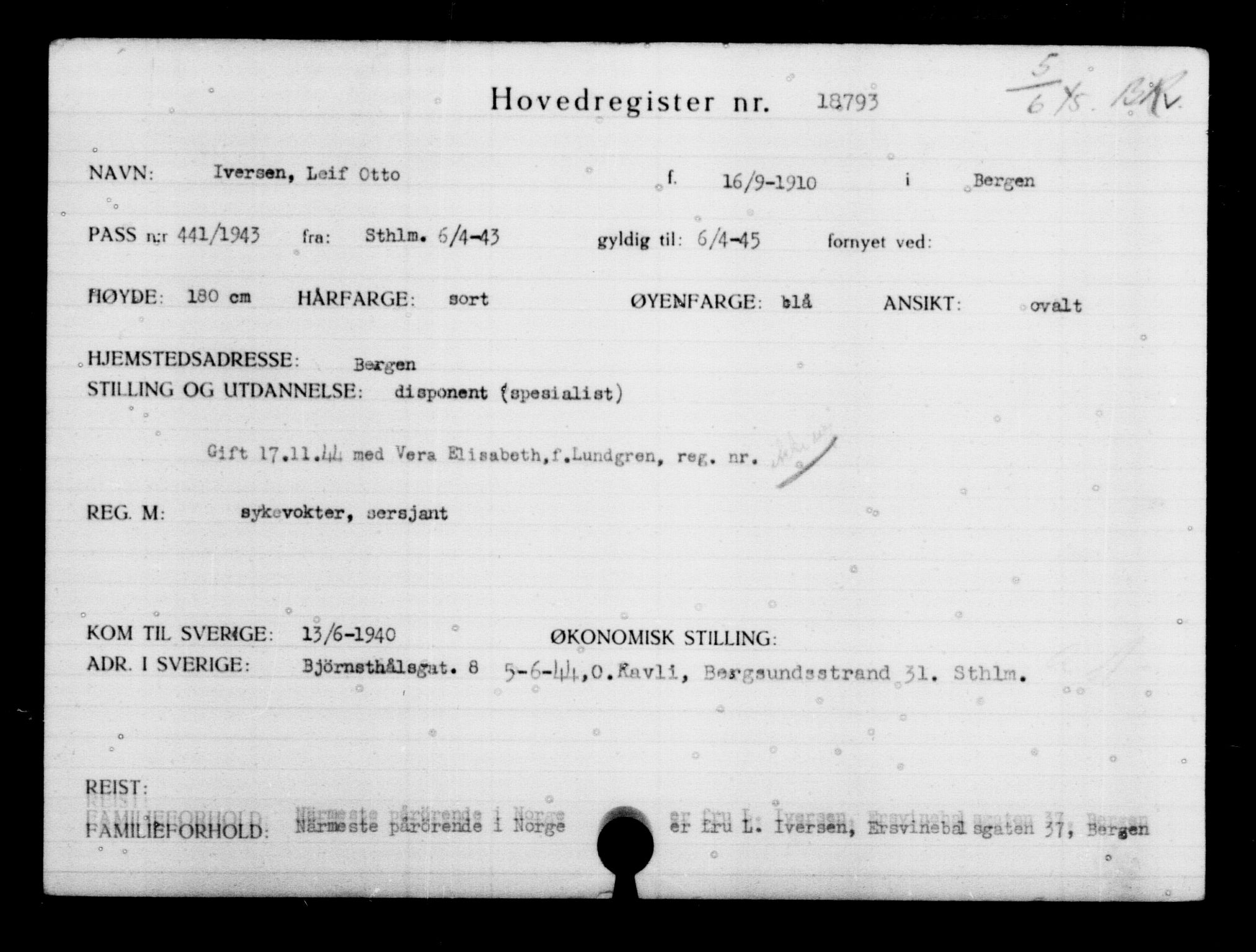Utenriksstasjonene, Legasjonen i Stockholm, Flyktningkontoret, AV/RA-S-6753/V/Va/L0009: Kjesäterkartoteket, flyktninger med registreringsnr. 18502-22048, 1940-1945, p. 336