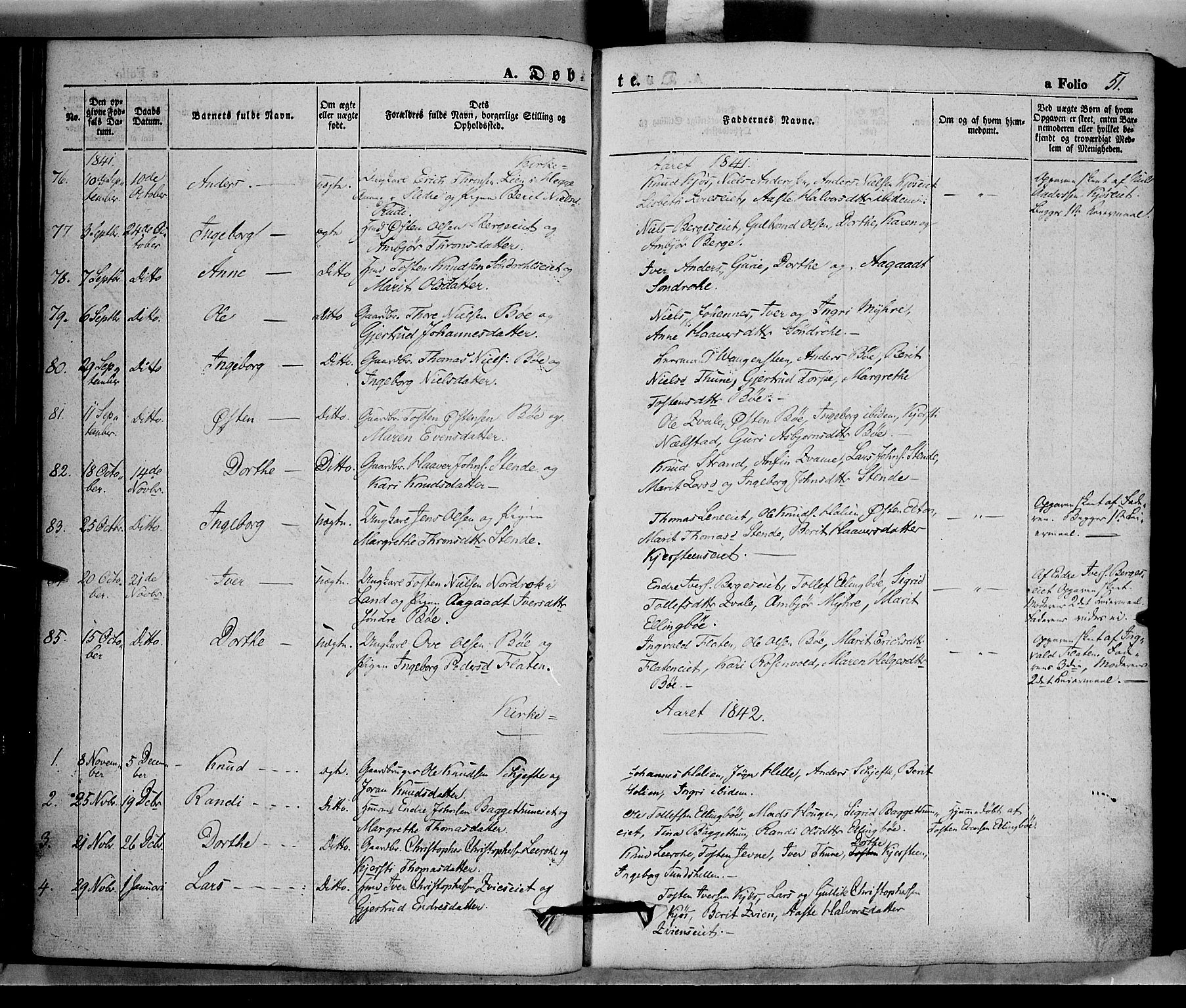 Vang prestekontor, Valdres, SAH/PREST-140/H/Ha/L0005: Parish register (official) no. 5, 1831-1845, p. 51