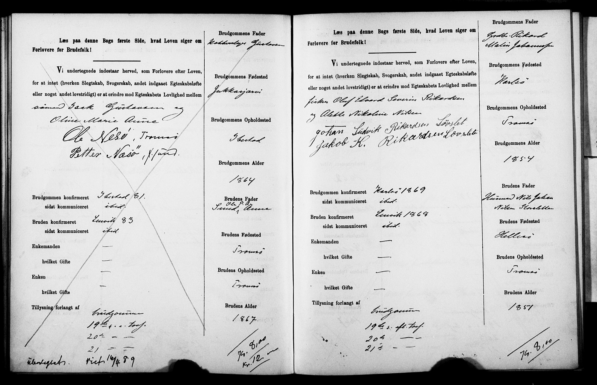 Tromsø sokneprestkontor/stiftsprosti/domprosti, AV/SATØ-S-1343/H/Hc/L0099/0001: Banns register no. 99.1, 1886-1892