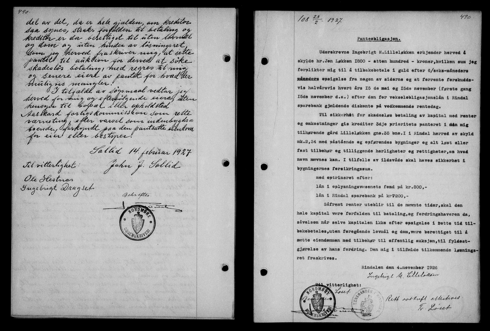 Nordmøre sorenskriveri, AV/SAT-A-4132/1/2/2Ca/L0061: Mortgage book no. 51, 1926-1927, Deed date: 28.02.1927