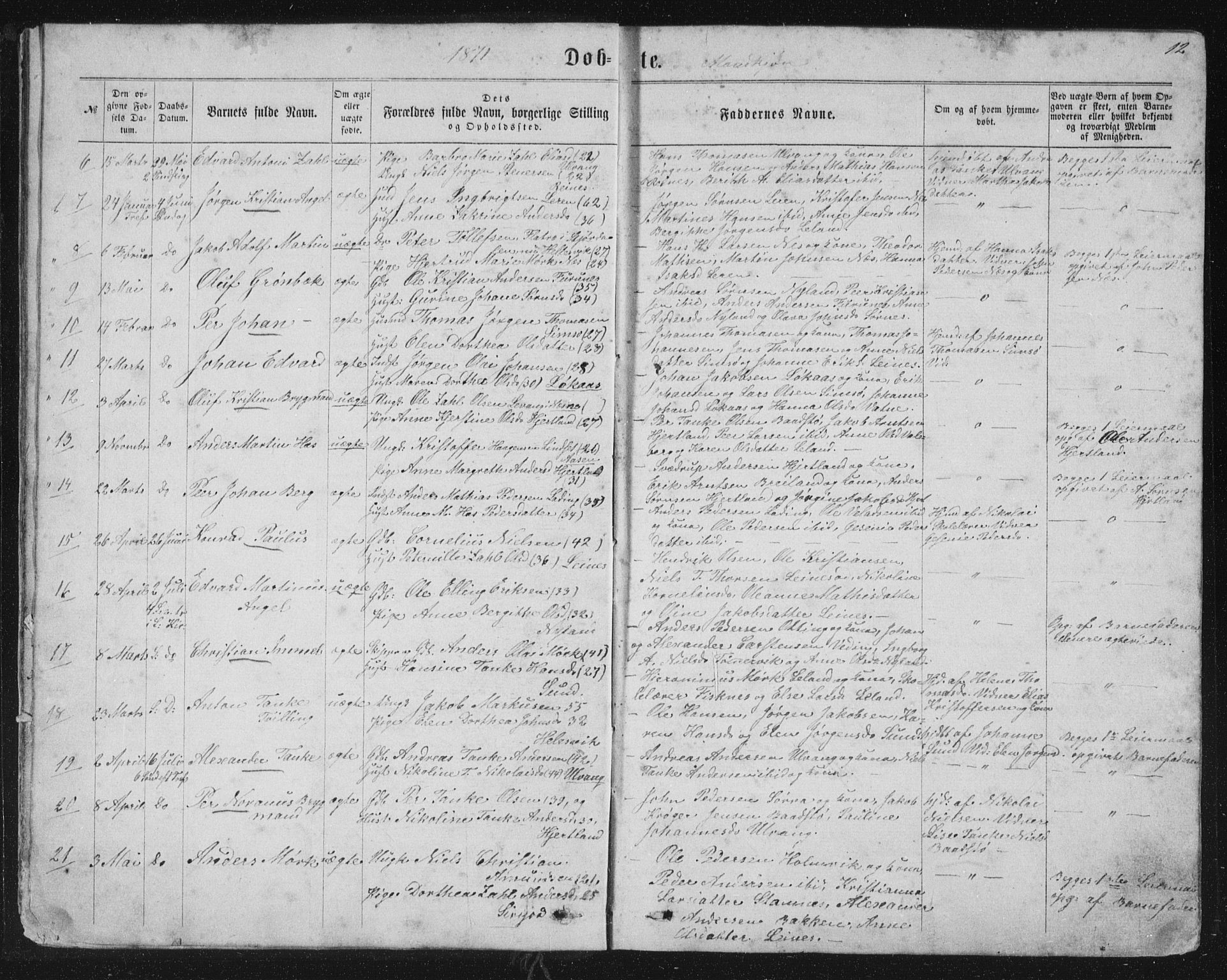 Ministerialprotokoller, klokkerbøker og fødselsregistre - Nordland, SAT/A-1459/831/L0476: Parish register (copy) no. 831C03, 1866-1877, p. 12