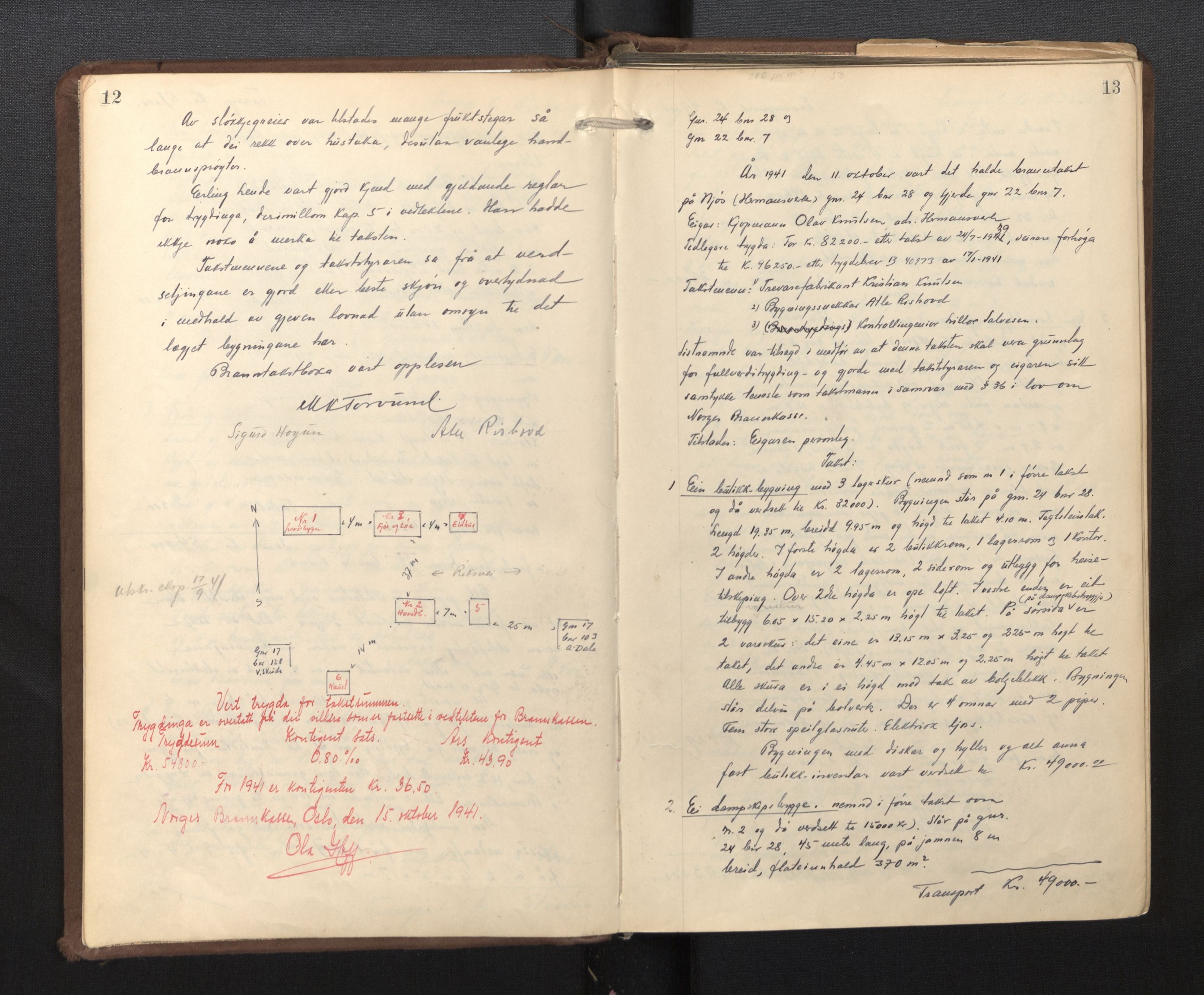 Lensmannen i Leikanger, AV/SAB-A-29201/0012/L0003: Branntakstprotokoll, 1941-1954, p. 12-13
