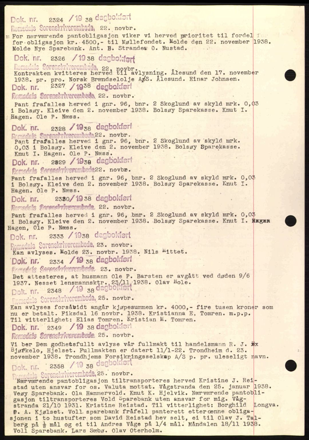 Romsdal sorenskriveri, AV/SAT-A-4149/1/2/2C: Mortgage book no. C1a, 1936-1945, Diary no: : 2324/1938