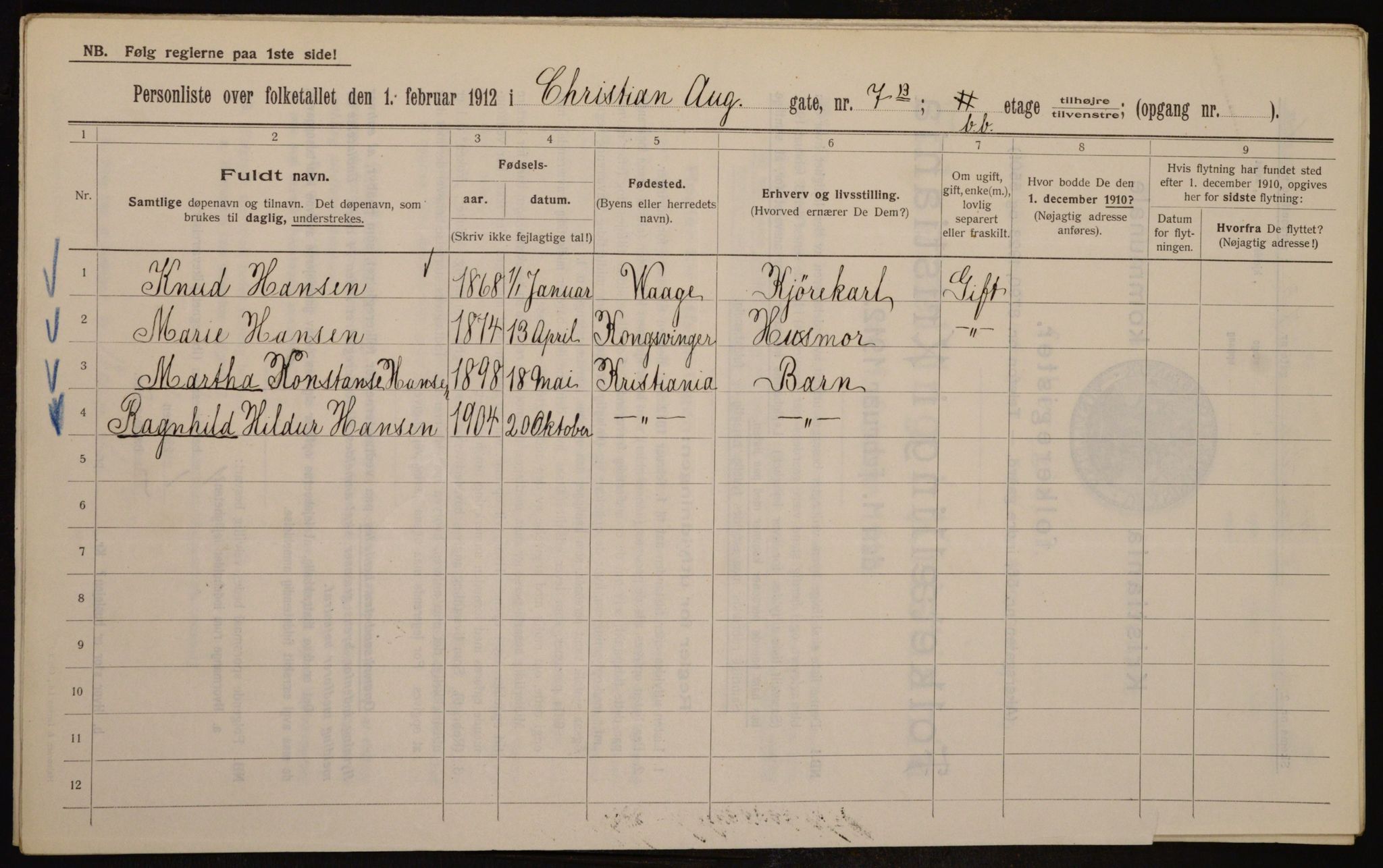 OBA, Municipal Census 1912 for Kristiania, 1912, p. 54240