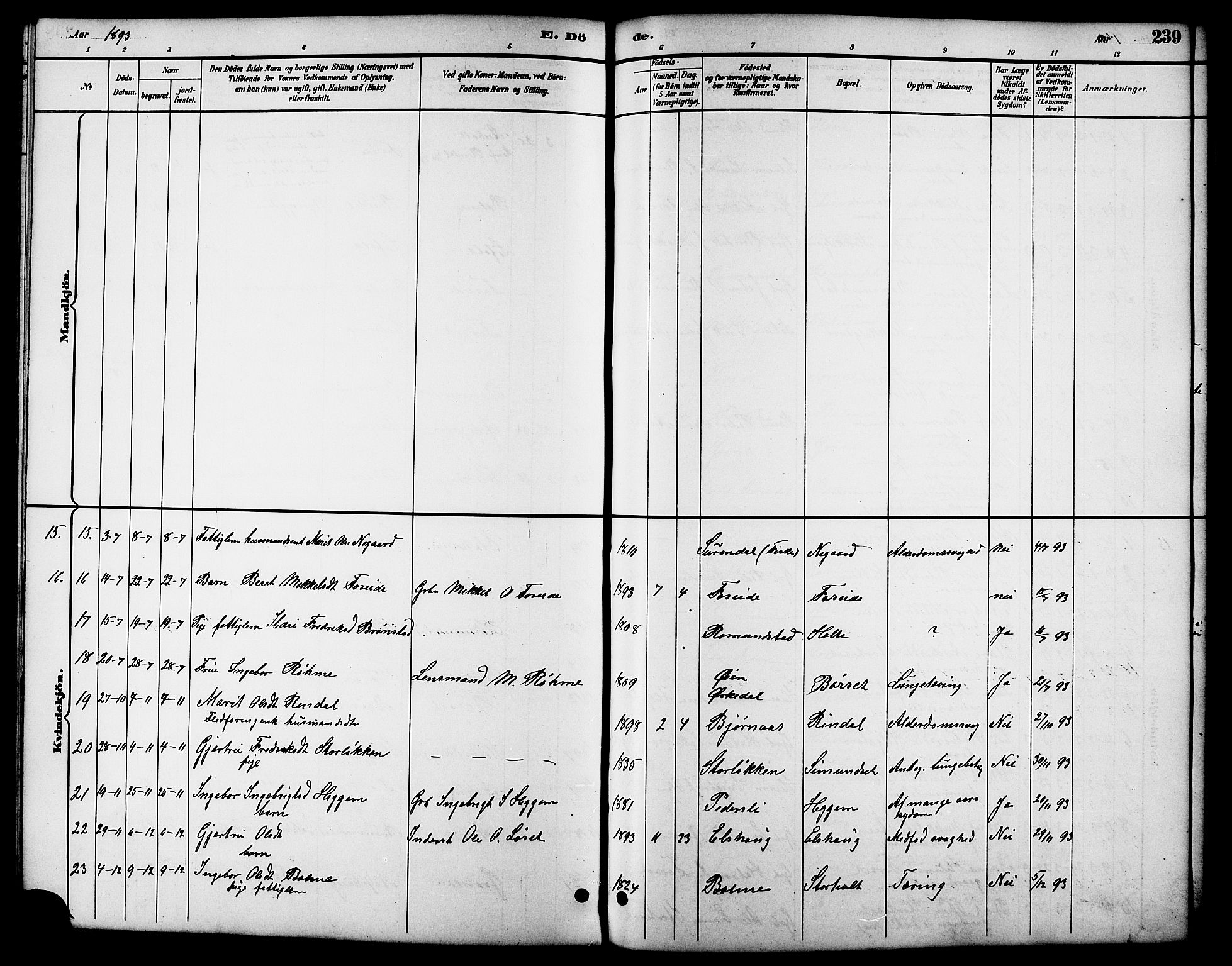 Ministerialprotokoller, klokkerbøker og fødselsregistre - Møre og Romsdal, AV/SAT-A-1454/598/L1078: Parish register (copy) no. 598C03, 1892-1909, p. 239