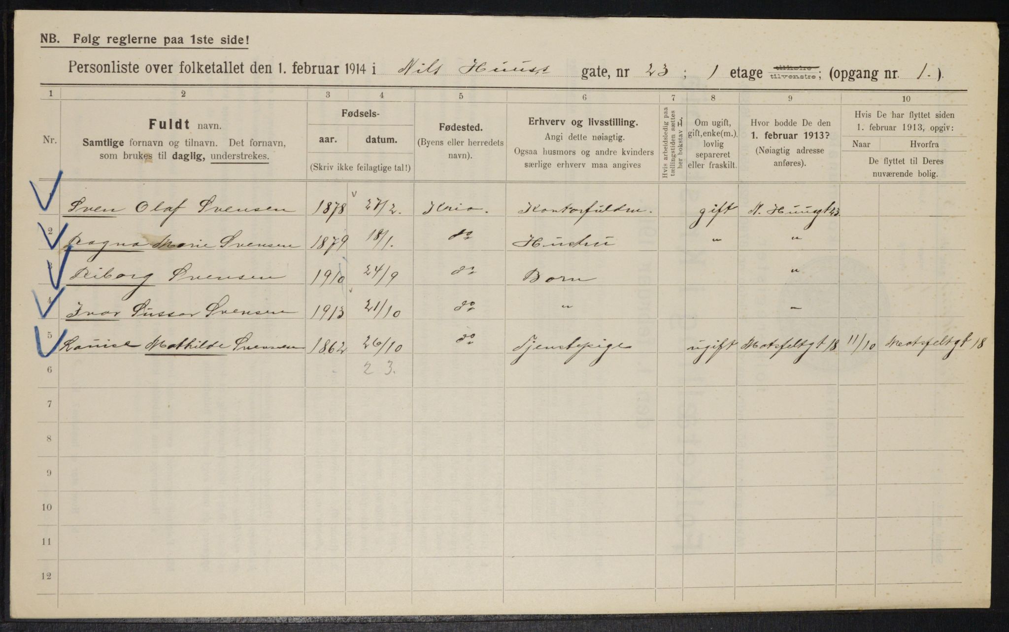 OBA, Municipal Census 1914 for Kristiania, 1914, p. 71137