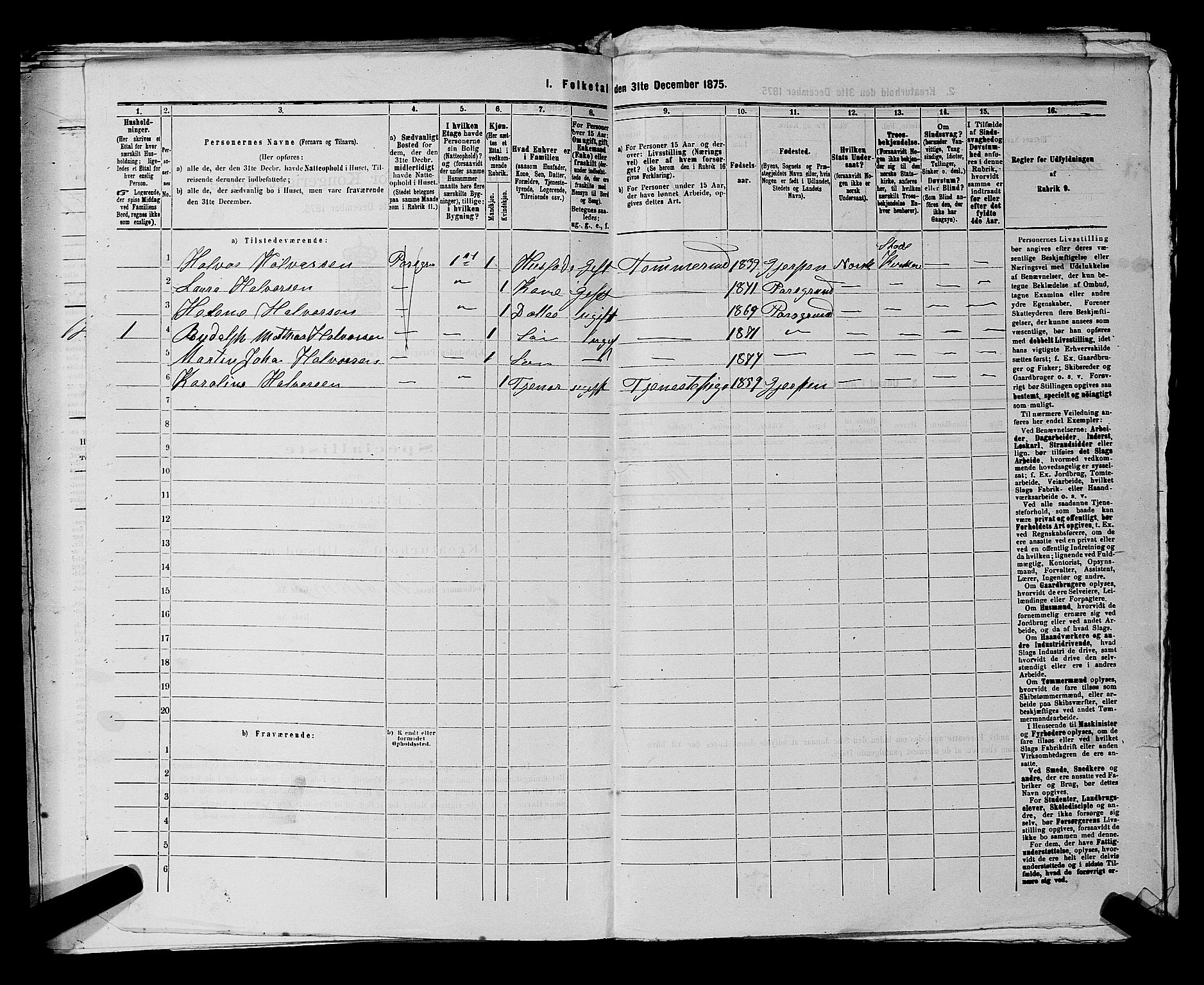 SAKO, 1875 census for 0805P Porsgrunn, 1875, p. 519