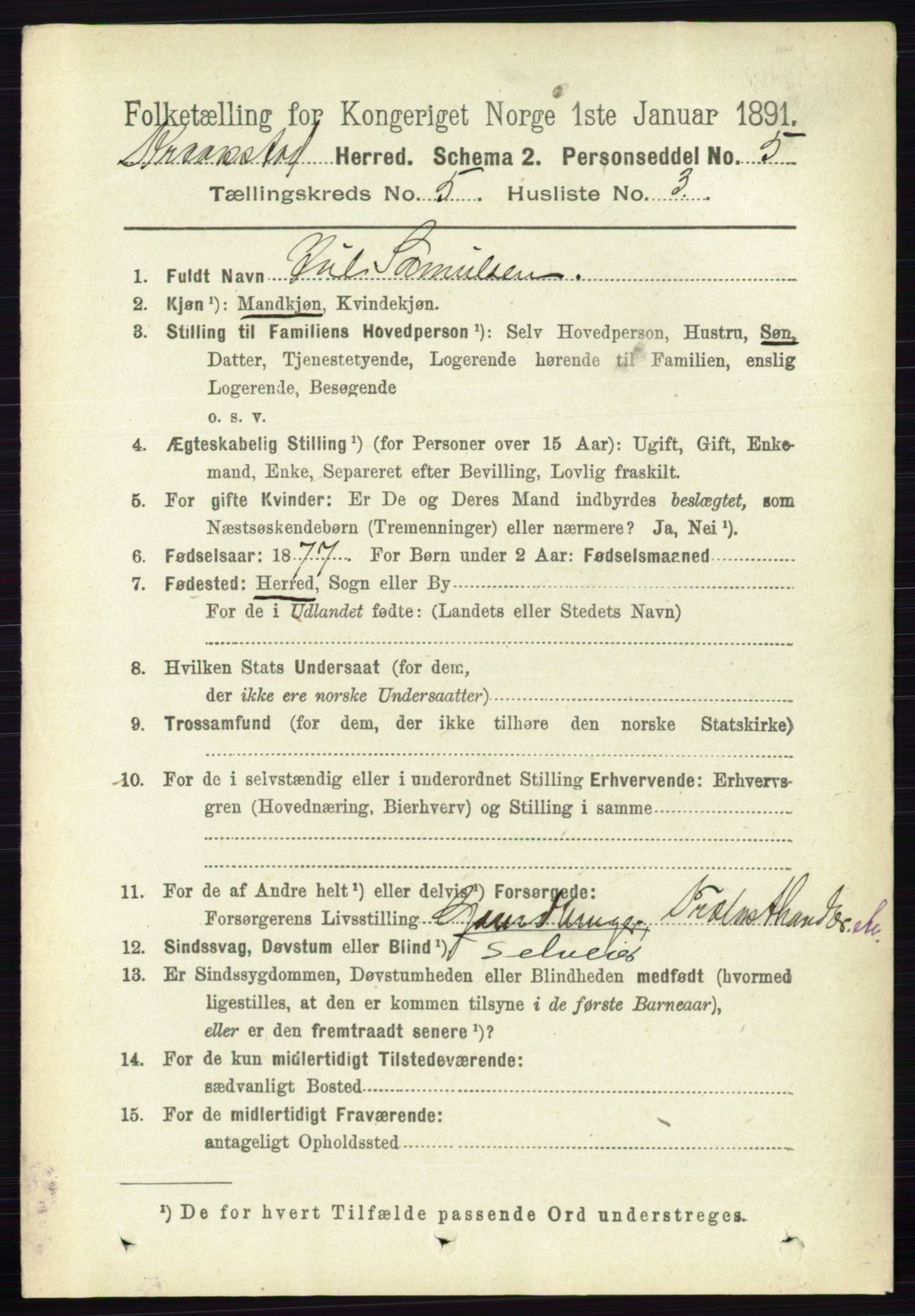 RA, 1891 census for 0212 Kråkstad, 1891, p. 2501