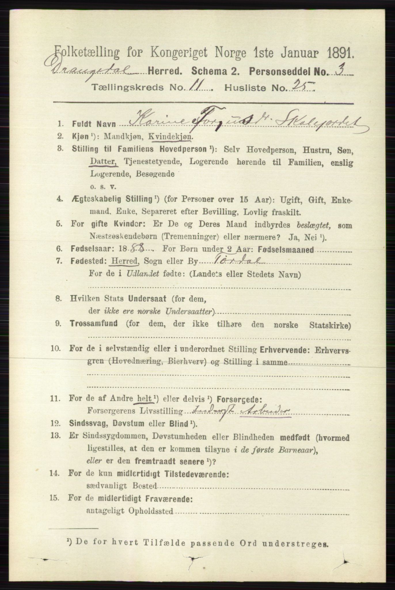 RA, 1891 census for 0817 Drangedal, 1891, p. 4079