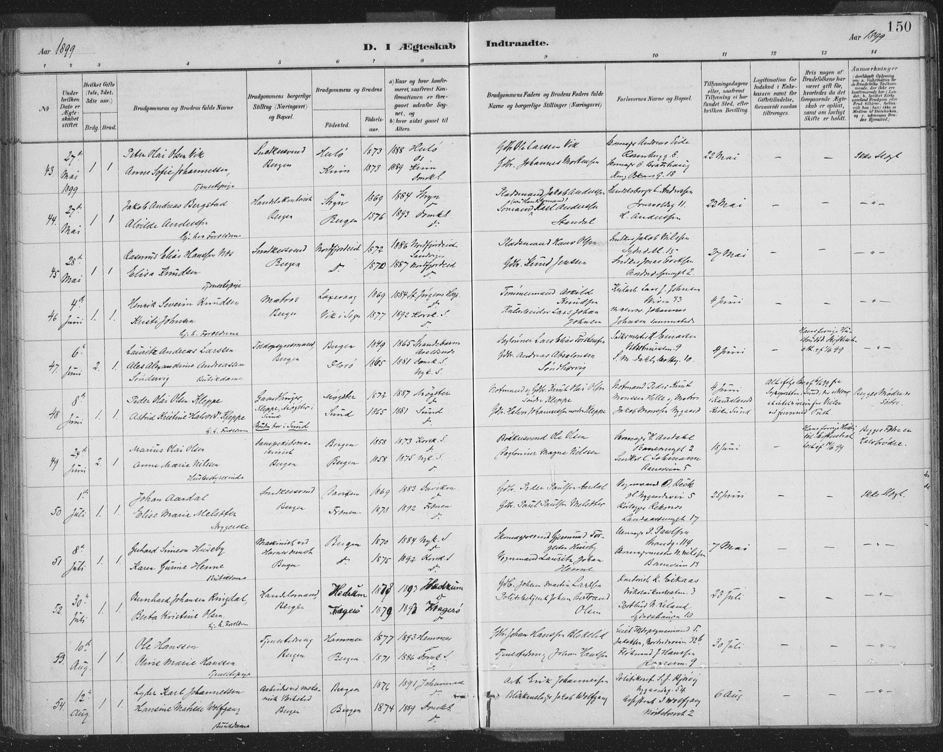 Domkirken sokneprestembete, AV/SAB-A-74801/H/Hab/L0032: Parish register (copy) no. D 4, 1880-1907, p. 150