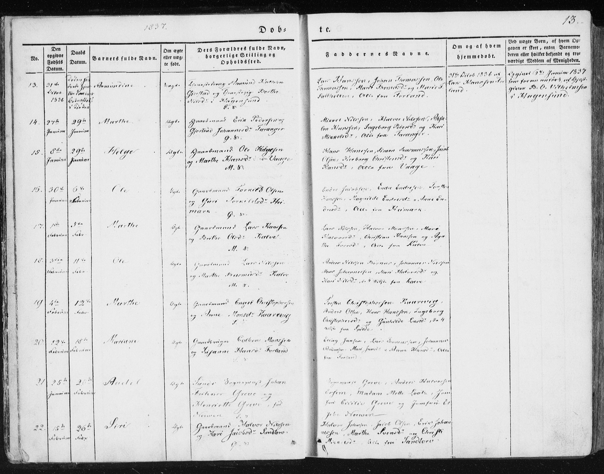 Sund sokneprestembete, AV/SAB-A-99930: Parish register (official) no. A 13, 1835-1849, p. 13