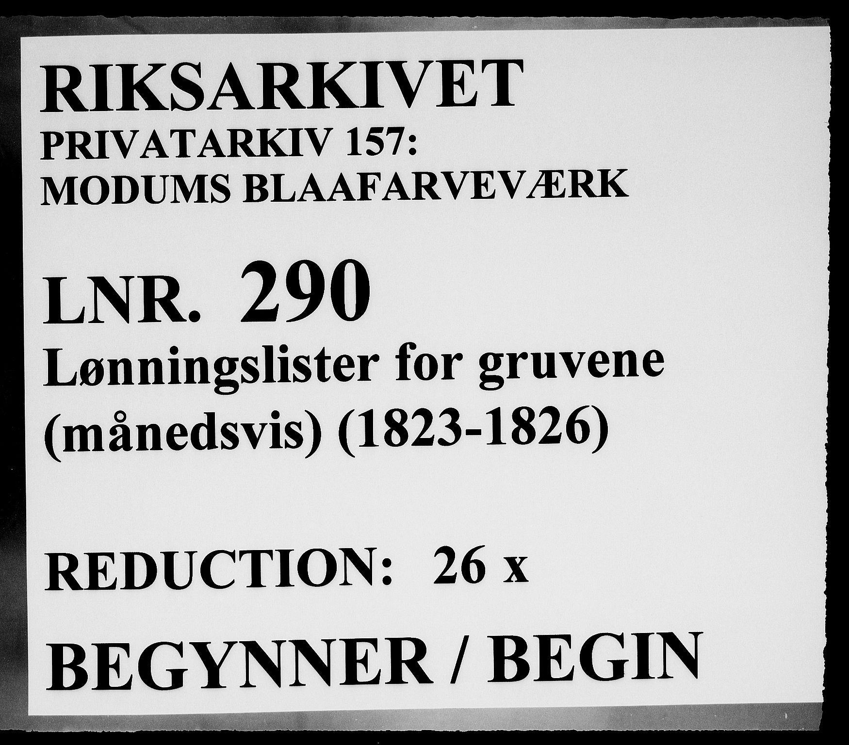 Modums Blaafarveværk, AV/RA-PA-0157/G/Gd/Gdd/L0290/0001: -- / Lønningslister for gruvene, 1823-1826, p. 1