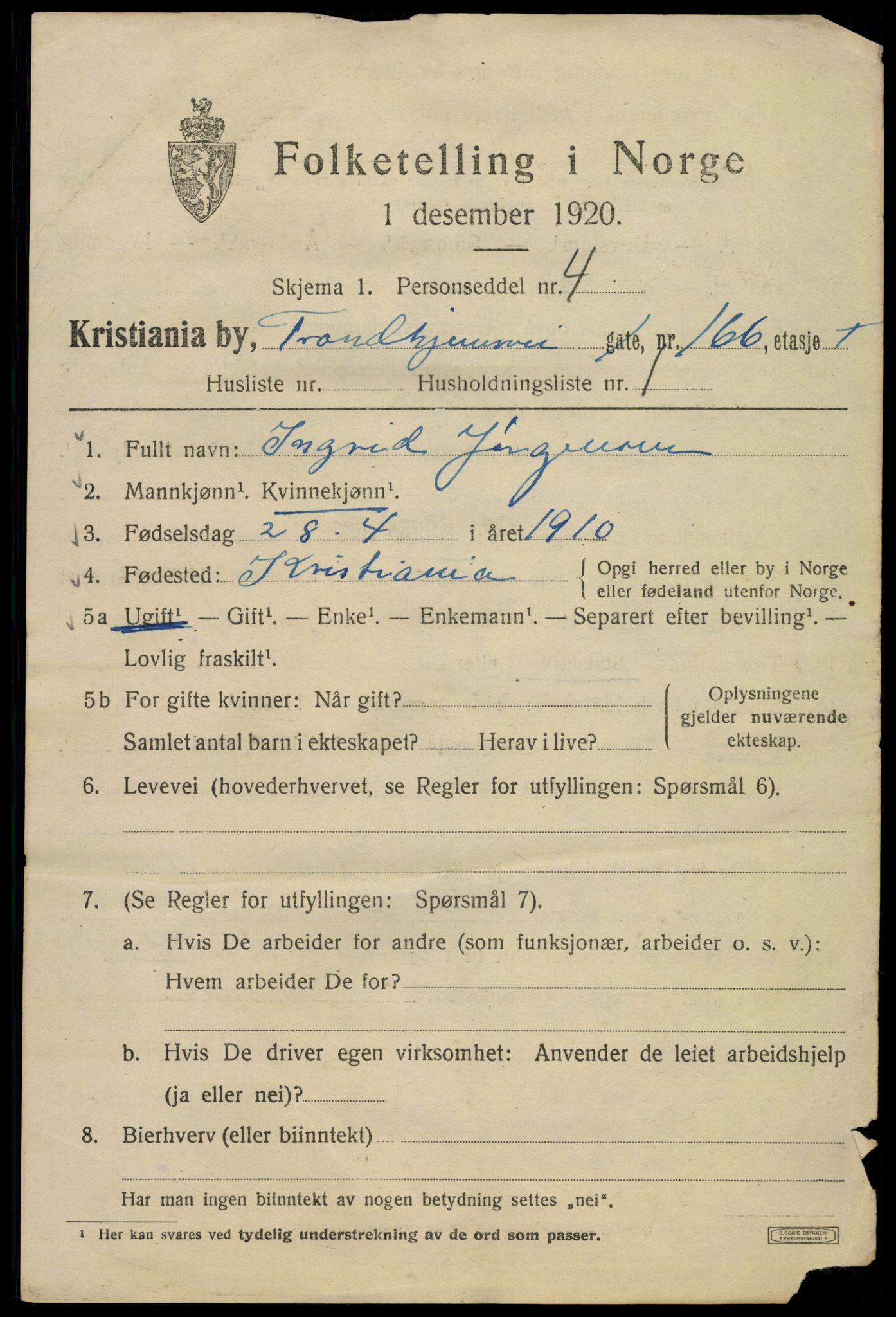 SAO, 1920 census for Kristiania, 1920, p. 603299