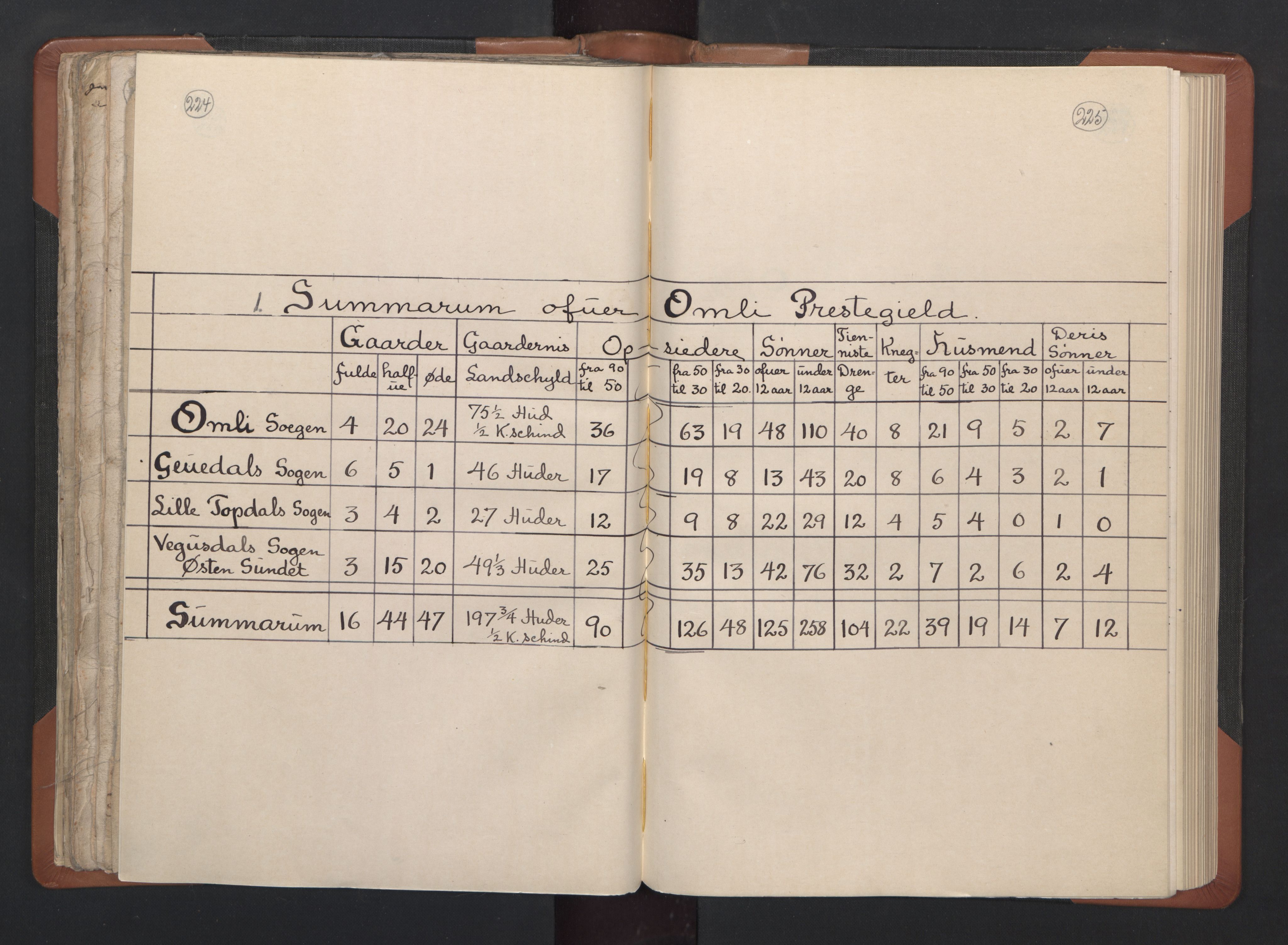 RA, Vicar's Census 1664-1666, no. 14: Råbyggelag deanery, 1664-1666, p. 224-225