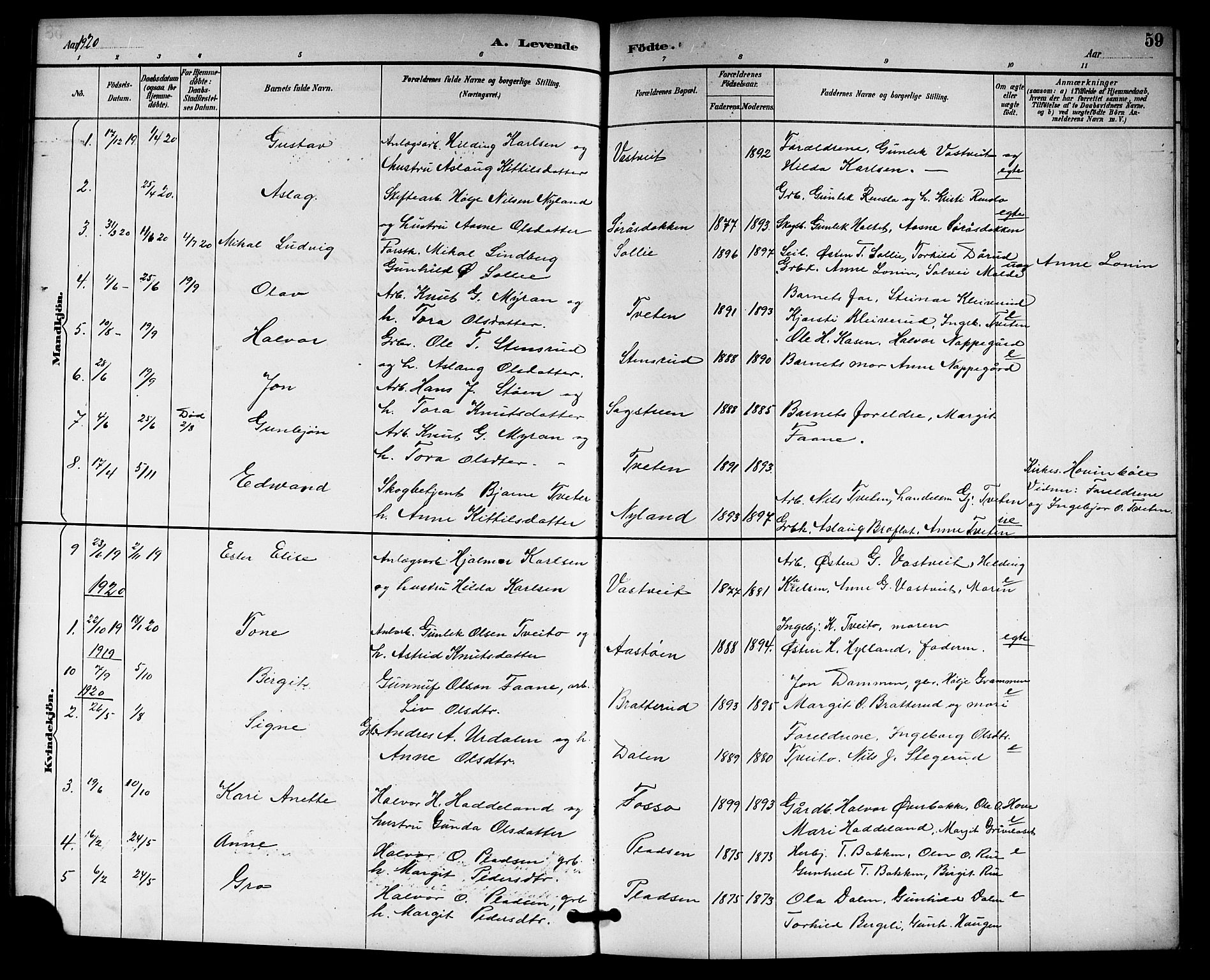 Gransherad kirkebøker, SAKO/A-267/G/Gb/L0003: Parish register (copy) no. II 3, 1887-1921, p. 59