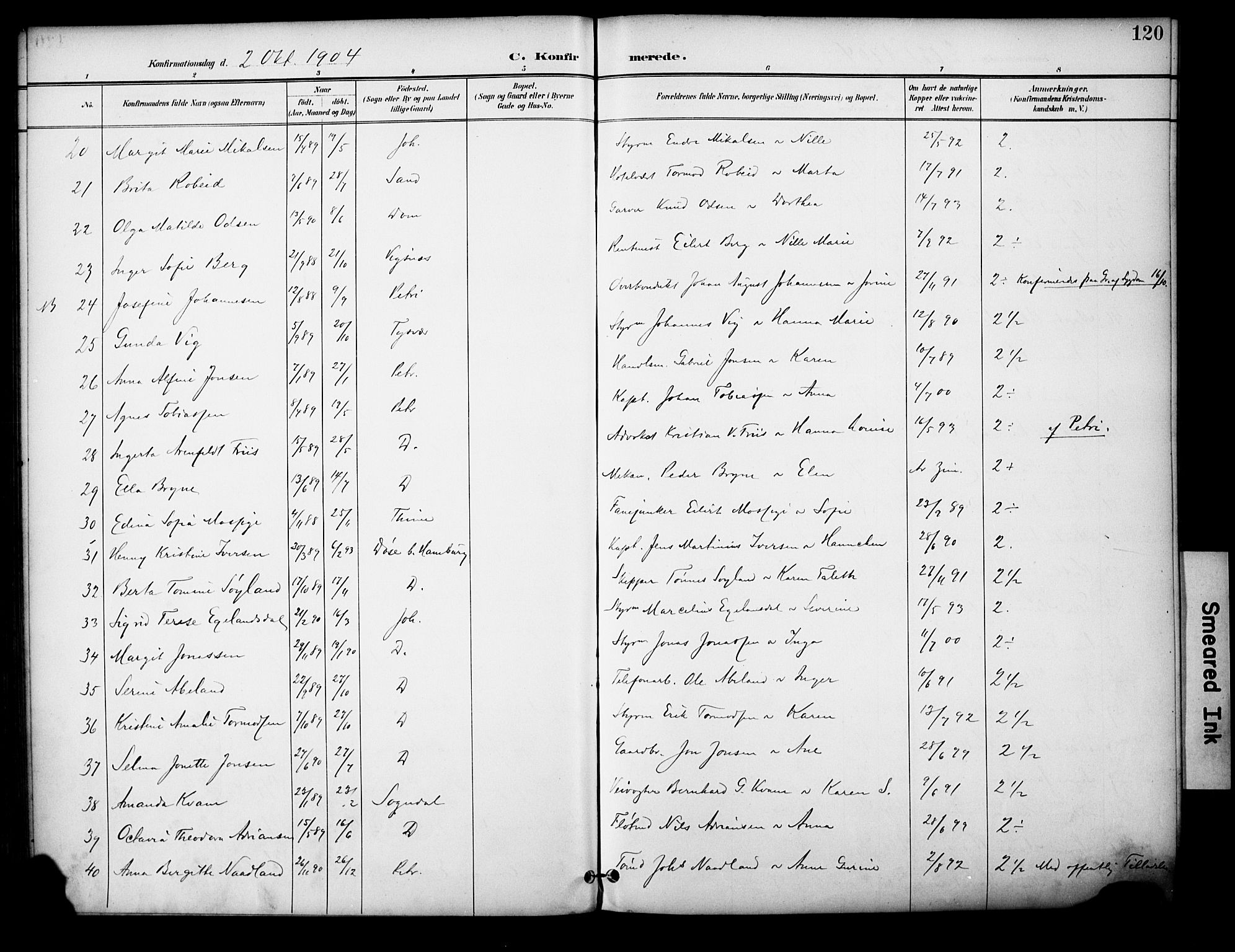 Domkirken sokneprestkontor, SAST/A-101812/001/30/30BA/L0031: Parish register (official) no. A 30, 1896-1916, p. 120