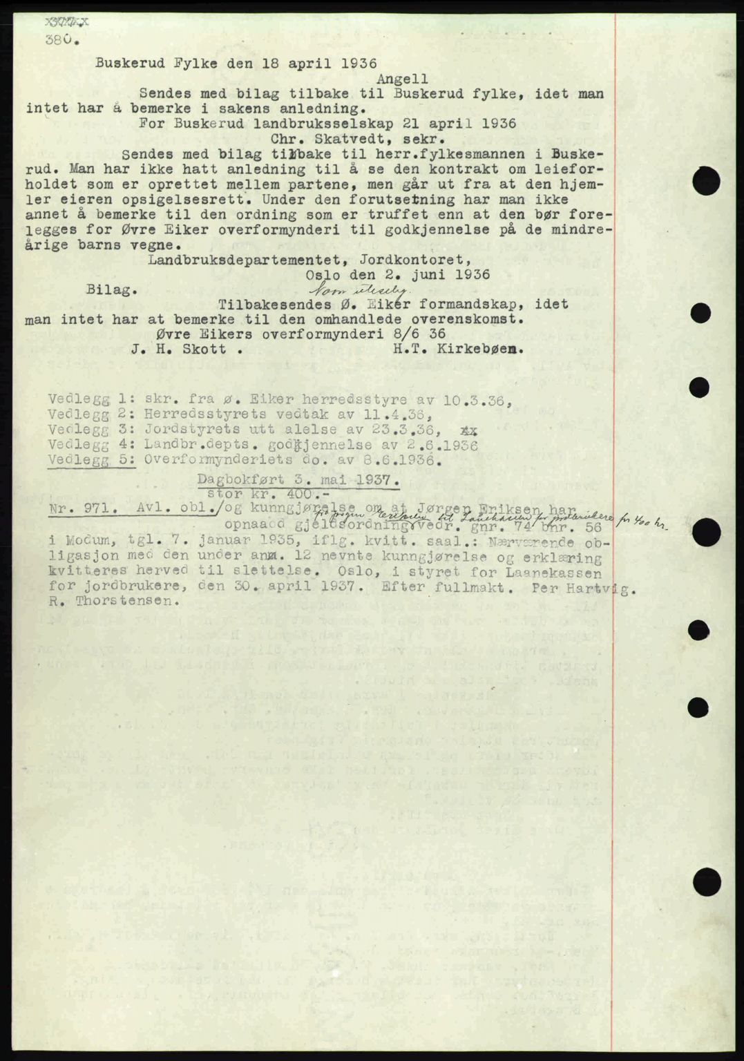 Eiker, Modum og Sigdal sorenskriveri, SAKO/A-123/G/Ga/Gab/L0035: Mortgage book no. A5, 1937-1937, Diary no: : 971/1937