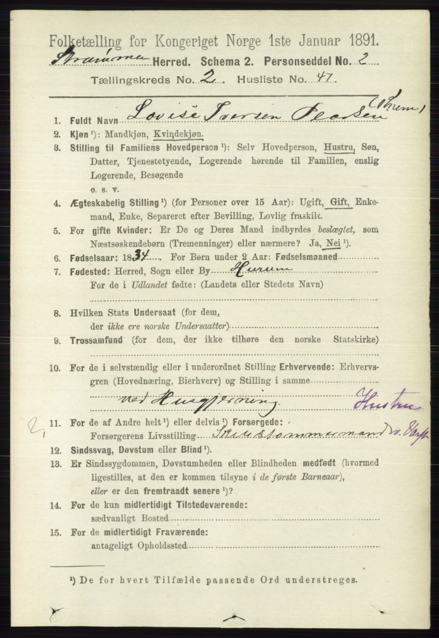 RA, 1891 census for 0711 Strømm, 1891, p. 981