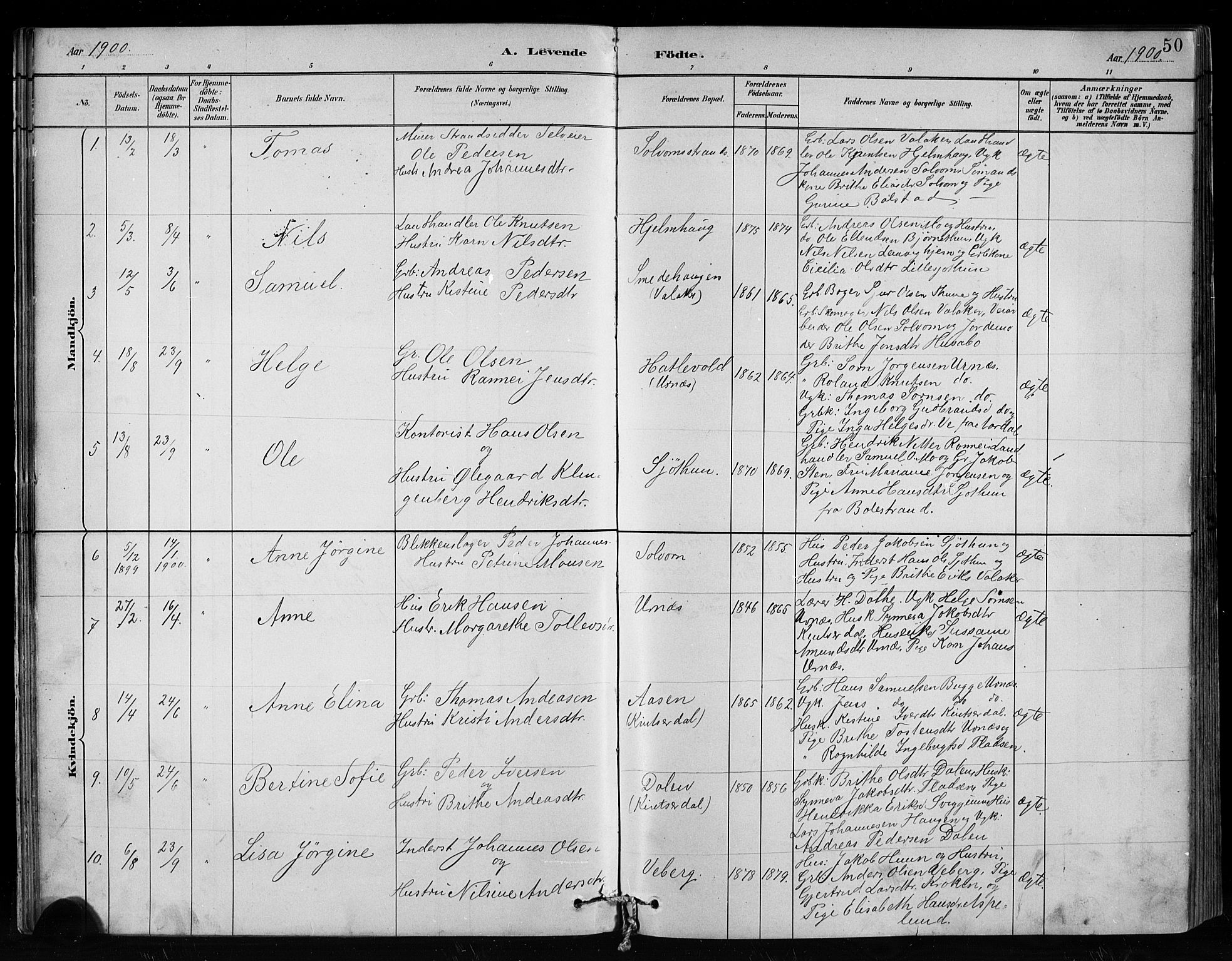Hafslo sokneprestembete, SAB/A-80301/H/Hab/Habc/L0001: Parish register (copy) no. C 1, 1882-1908, p. 50