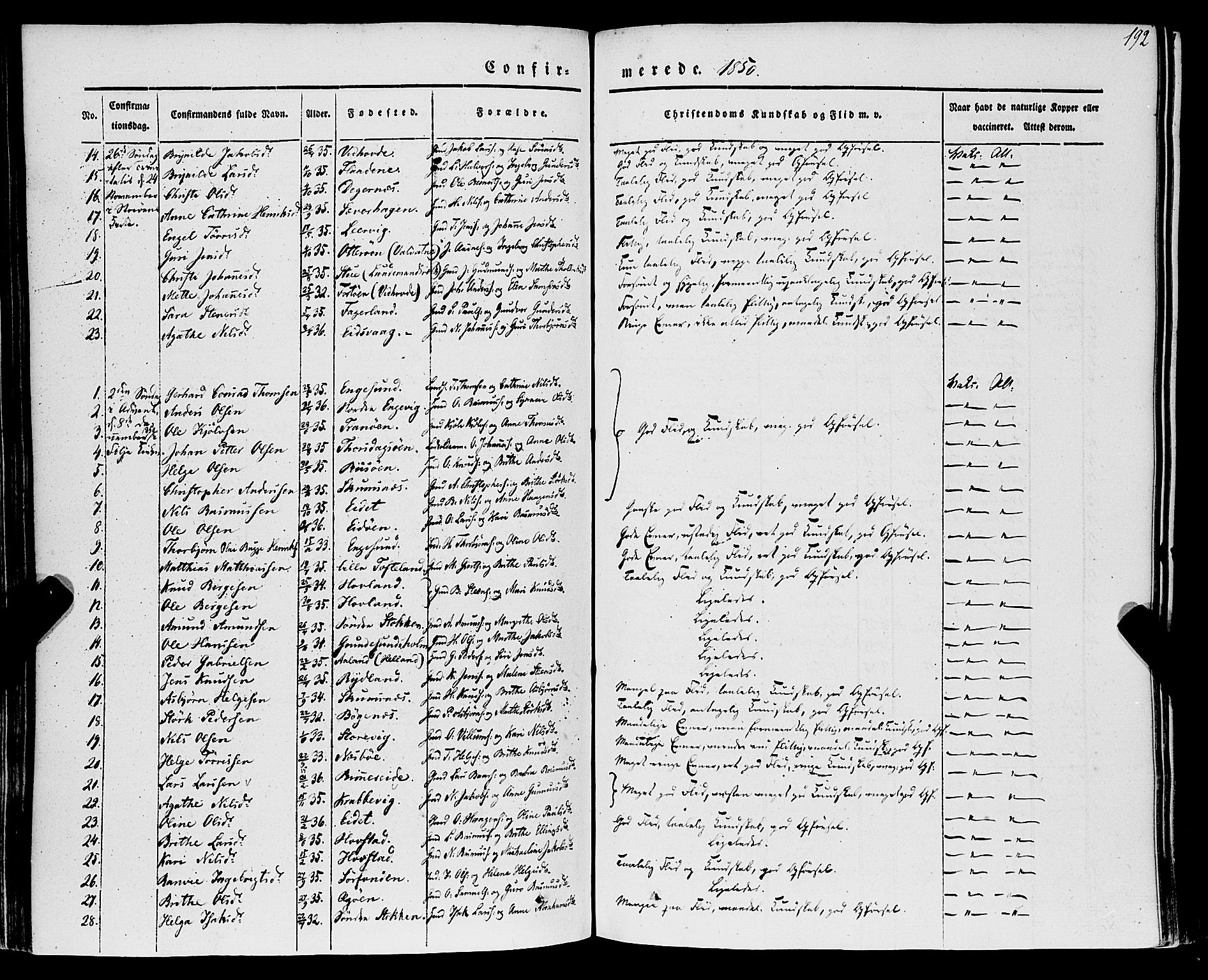 Stord sokneprestembete, AV/SAB-A-78201/H/Haa: Parish register (official) no. A 7, 1841-1861, p. 192