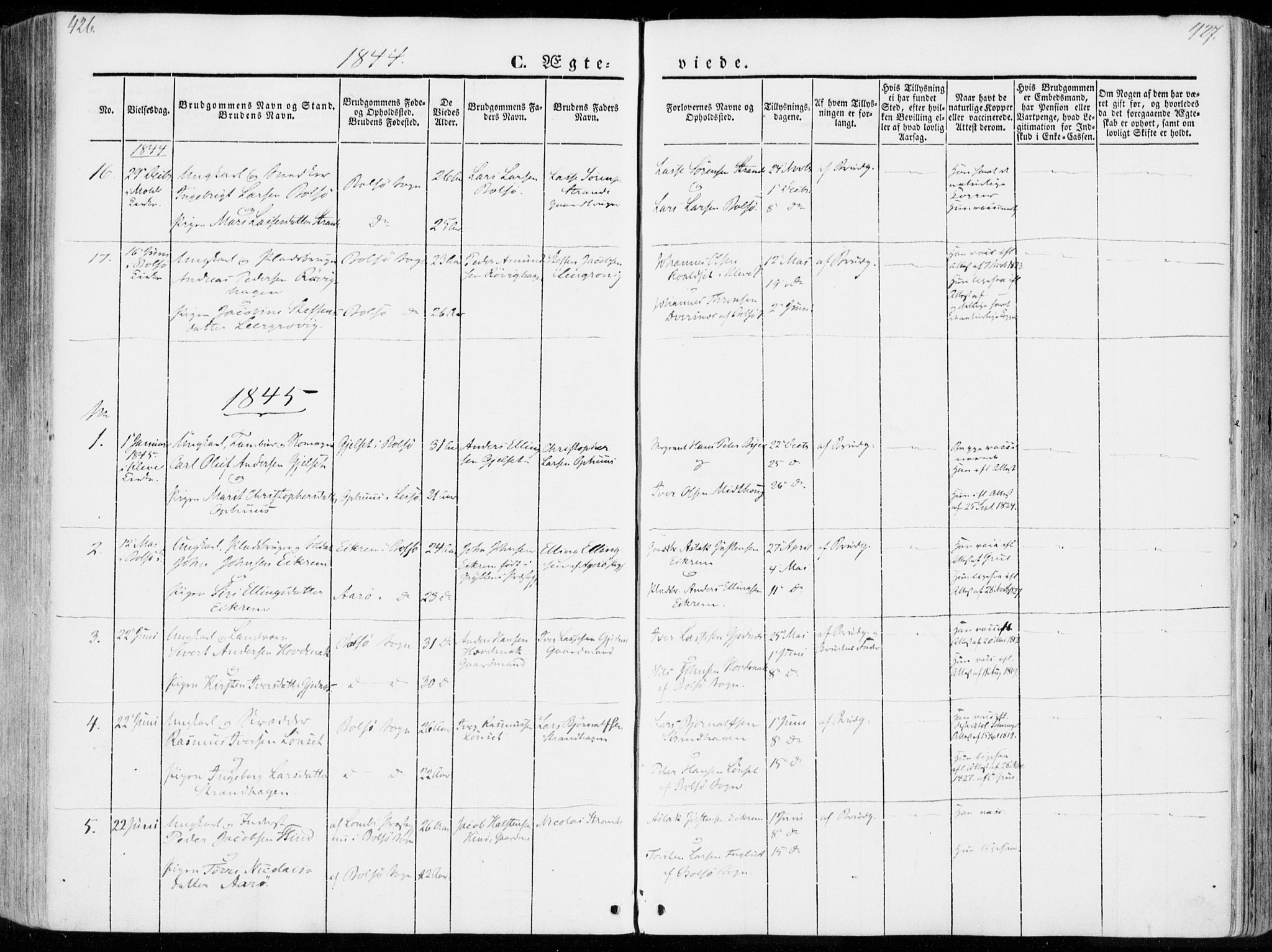 Ministerialprotokoller, klokkerbøker og fødselsregistre - Møre og Romsdal, SAT/A-1454/555/L0653: Parish register (official) no. 555A04, 1843-1869, p. 426-427