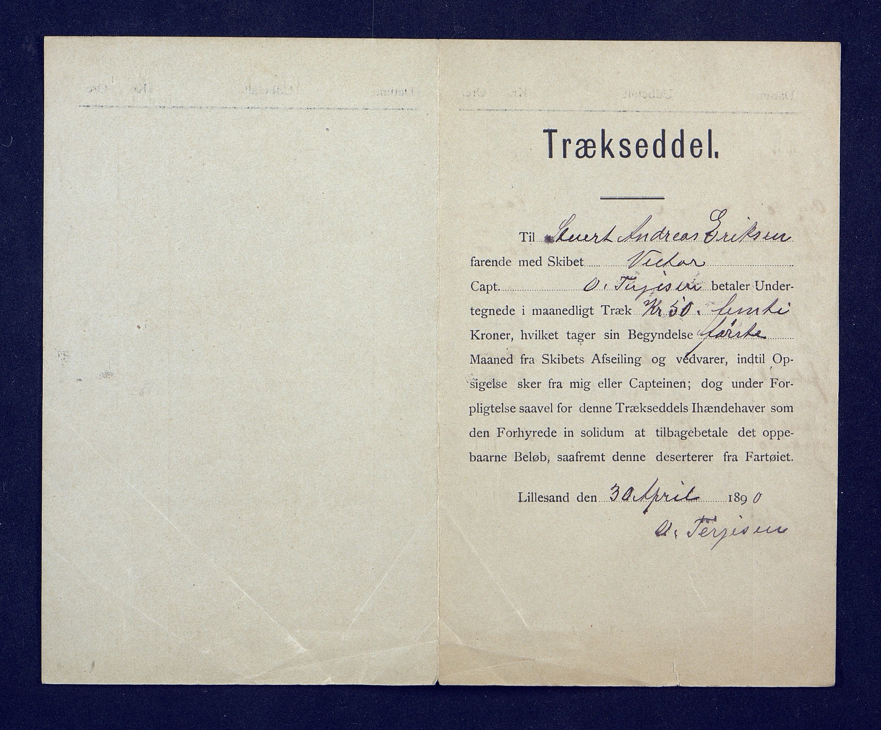 O. Terjesens rederi, AAKS/PA-2525/R/R02/L0001: Regnskapsbilag, 1884-1898