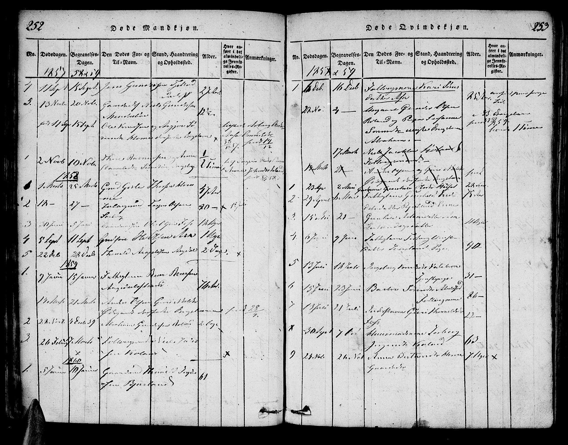 Bjelland sokneprestkontor, AV/SAK-1111-0005/F/Fa/Faa/L0002: Parish register (official) no. A 2, 1816-1866, p. 252-253