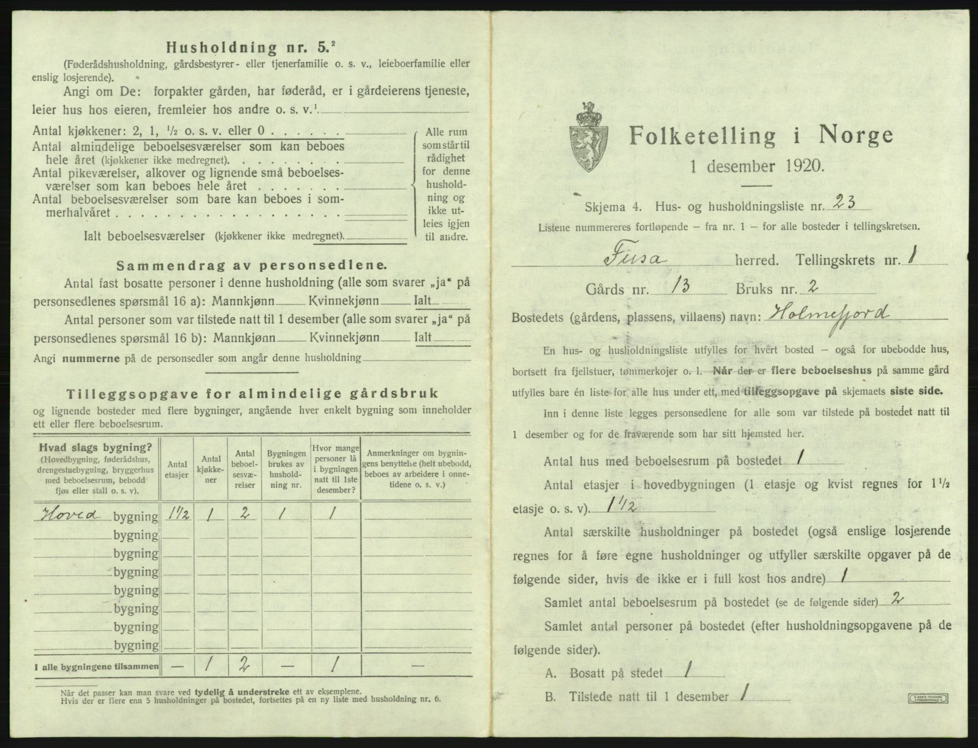 SAB, 1920 census for Fusa, 1920, p. 68