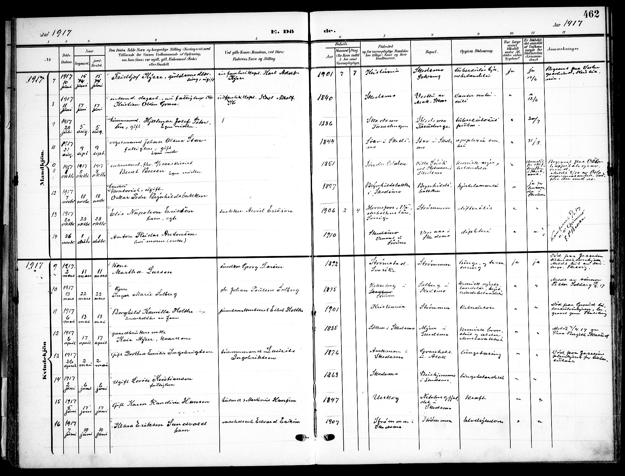 Skedsmo prestekontor Kirkebøker, AV/SAO-A-10033a/F/Fa/L0015: Parish register (official) no. I 15, 1902-1917, p. 462