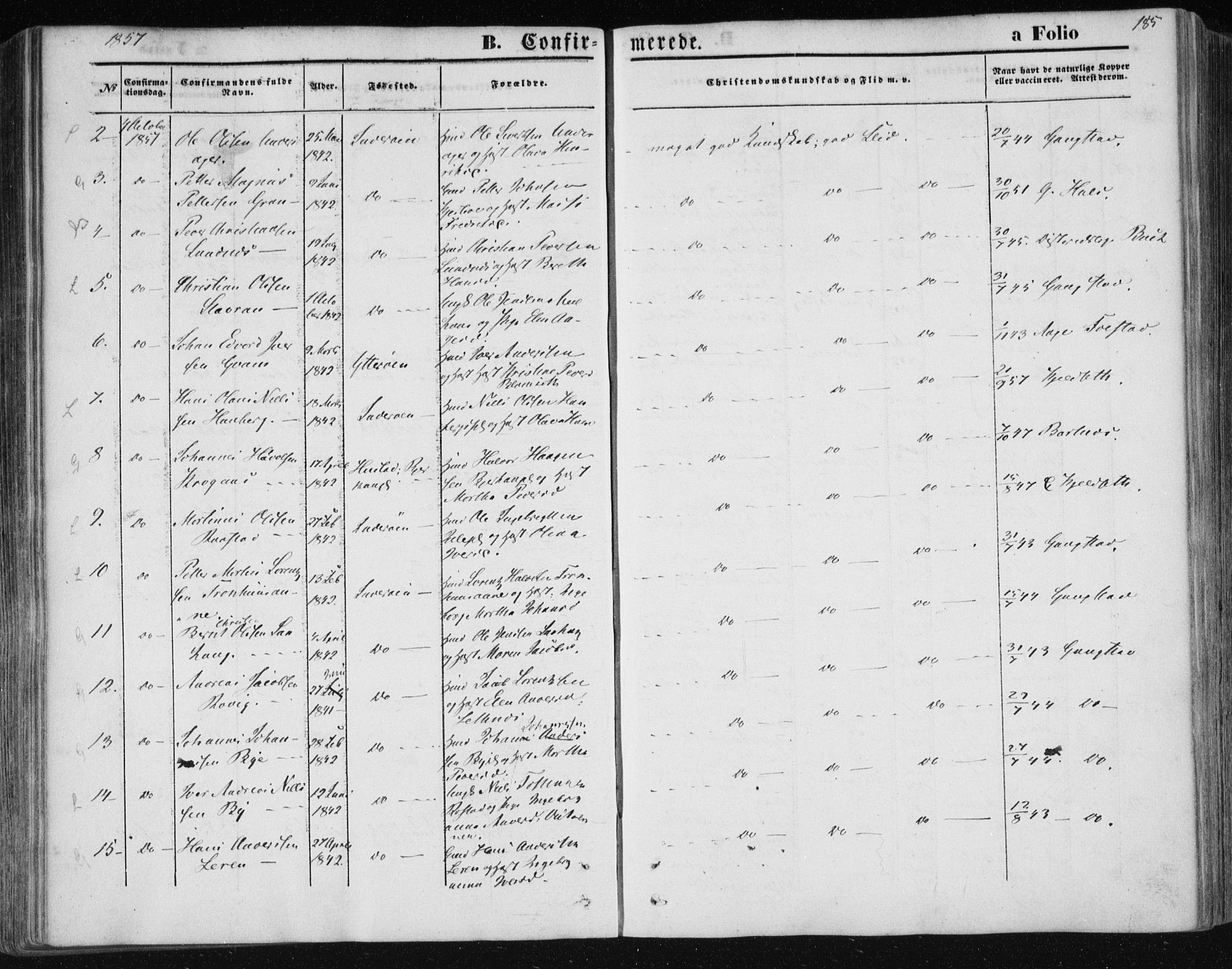 Ministerialprotokoller, klokkerbøker og fødselsregistre - Nord-Trøndelag, SAT/A-1458/730/L0283: Parish register (official) no. 730A08, 1855-1865, p. 185