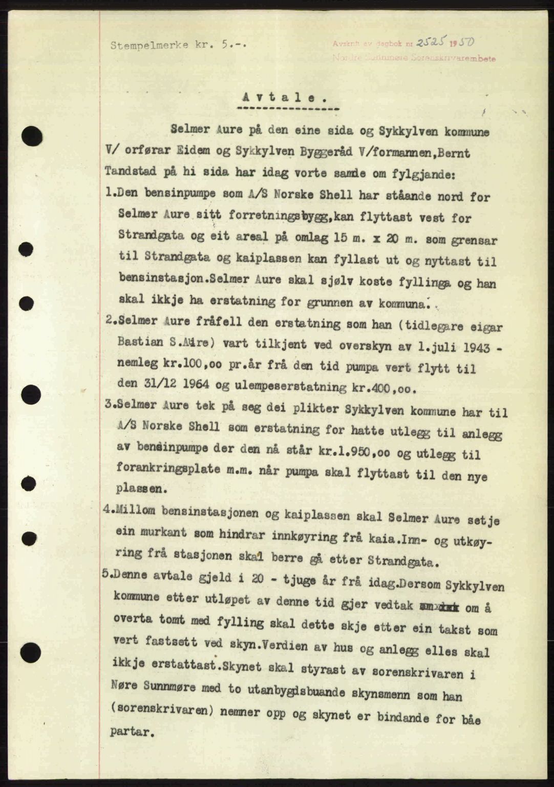 Nordre Sunnmøre sorenskriveri, AV/SAT-A-0006/1/2/2C/2Ca: Mortgage book no. A36, 1950-1950, Diary no: : 2525/1950