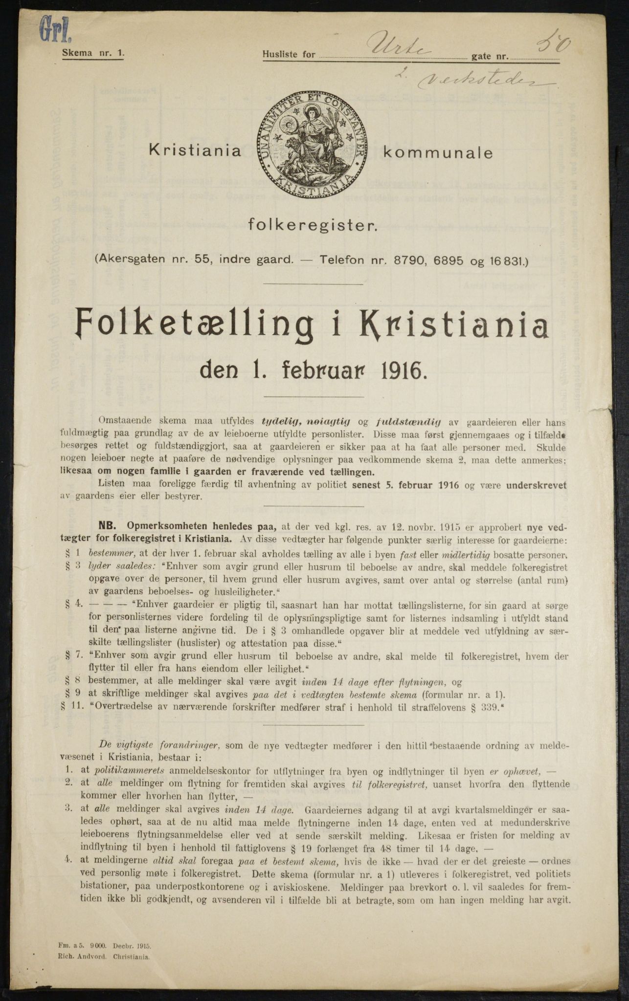 OBA, Municipal Census 1916 for Kristiania, 1916, p. 125051