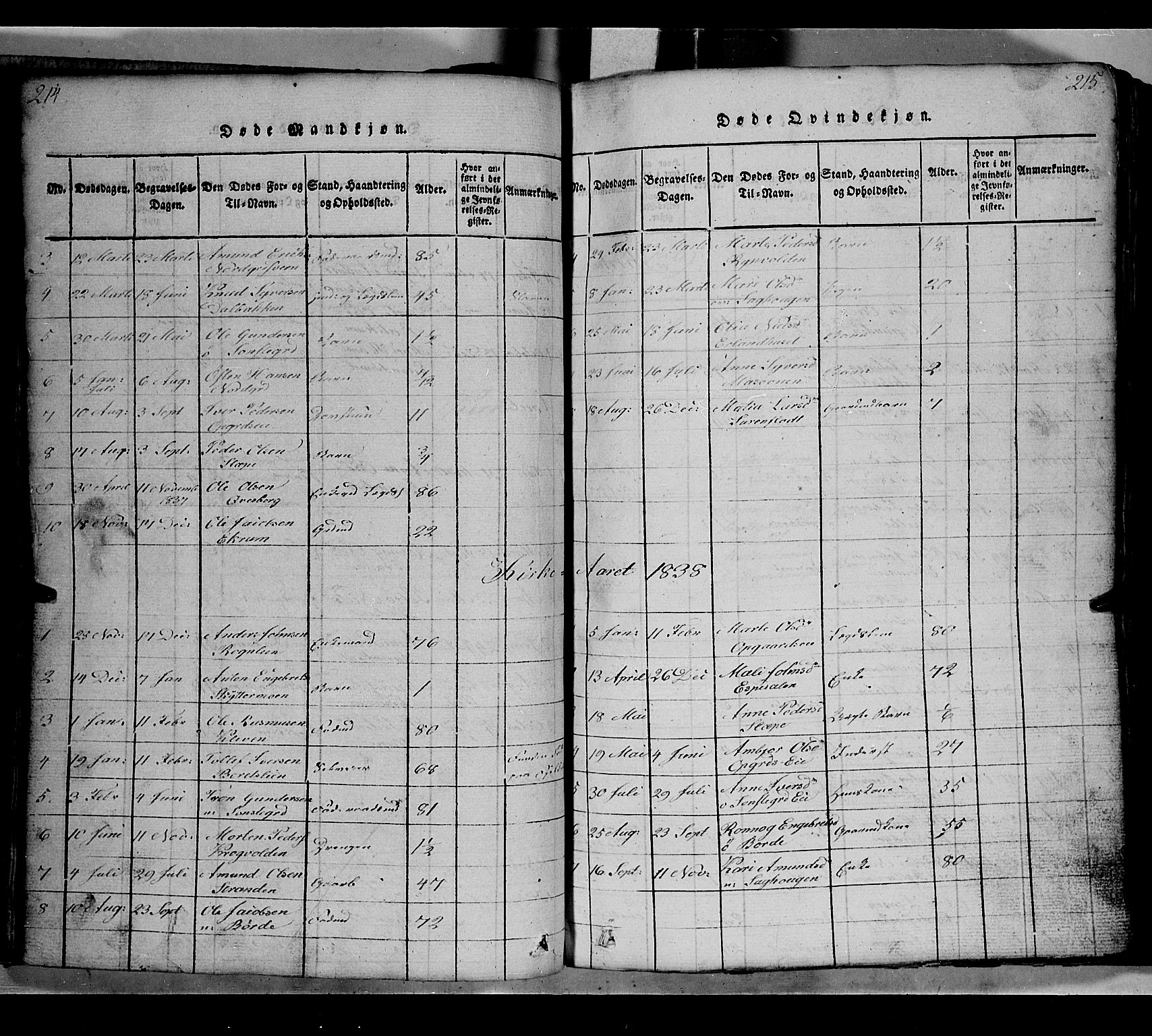 Gausdal prestekontor, SAH/PREST-090/H/Ha/Hab/L0002: Parish register (copy) no. 2, 1818-1874, p. 214-215