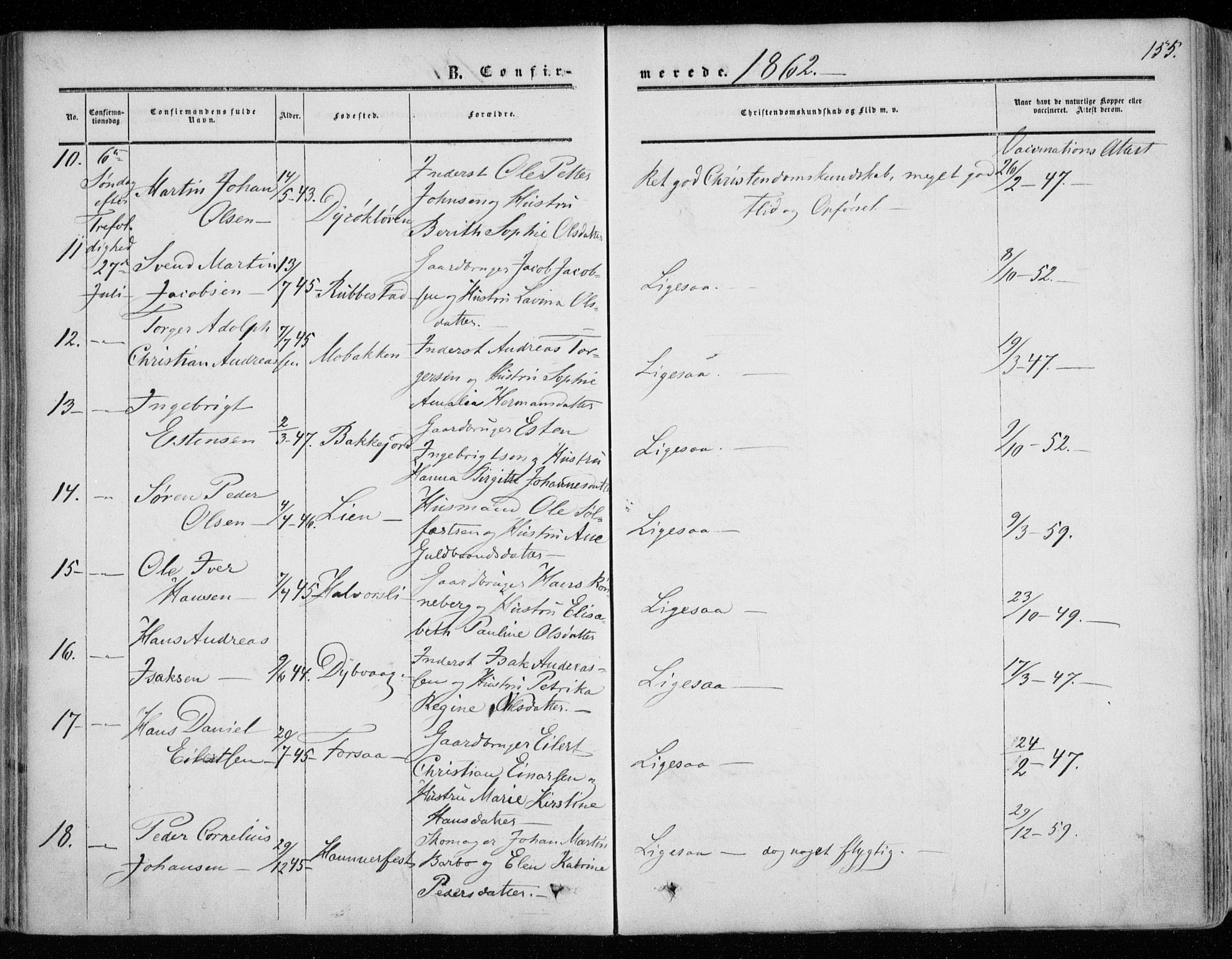 Tranøy sokneprestkontor, SATØ/S-1313/I/Ia/Iaa/L0007kirke: Parish register (official) no. 7, 1856-1866, p. 155