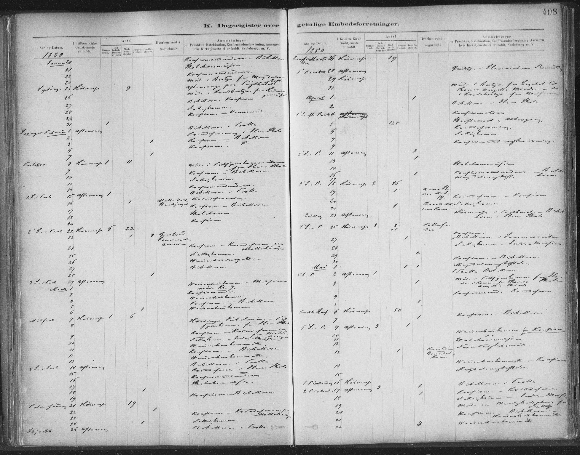 Ministerialprotokoller, klokkerbøker og fødselsregistre - Sør-Trøndelag, SAT/A-1456/603/L0163: Parish register (official) no. 603A02, 1879-1895, p. 408
