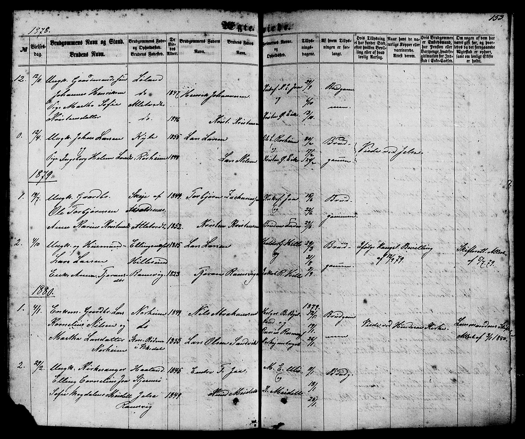 Nedstrand sokneprestkontor, AV/SAST-A-101841/01/IV: Parish register (official) no. A 10, 1861-1887, p. 153