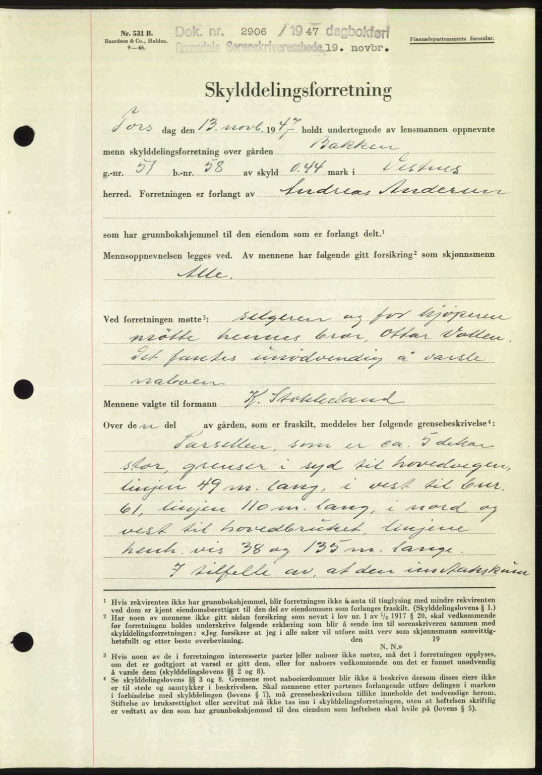 Romsdal sorenskriveri, SAT/A-4149/1/2/2C: Mortgage book no. A24, 1947-1947, Diary no: : 2906/1947