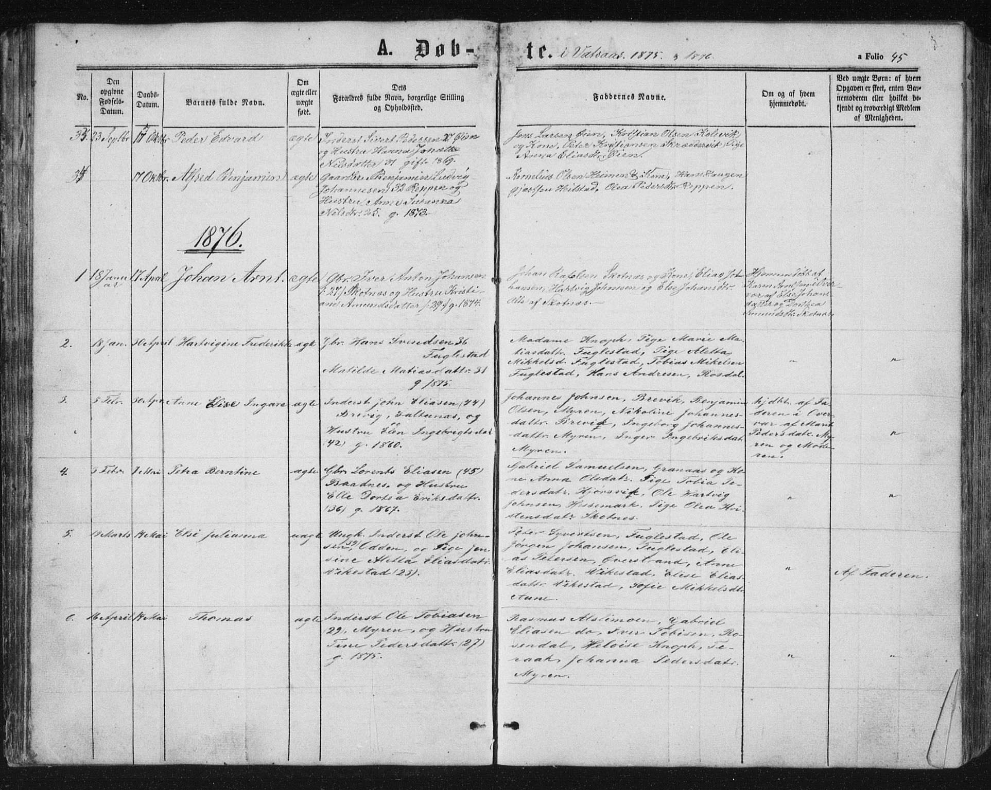 Ministerialprotokoller, klokkerbøker og fødselsregistre - Nordland, AV/SAT-A-1459/810/L0158: Parish register (copy) no. 810C02 /1, 1863-1883, p. 45