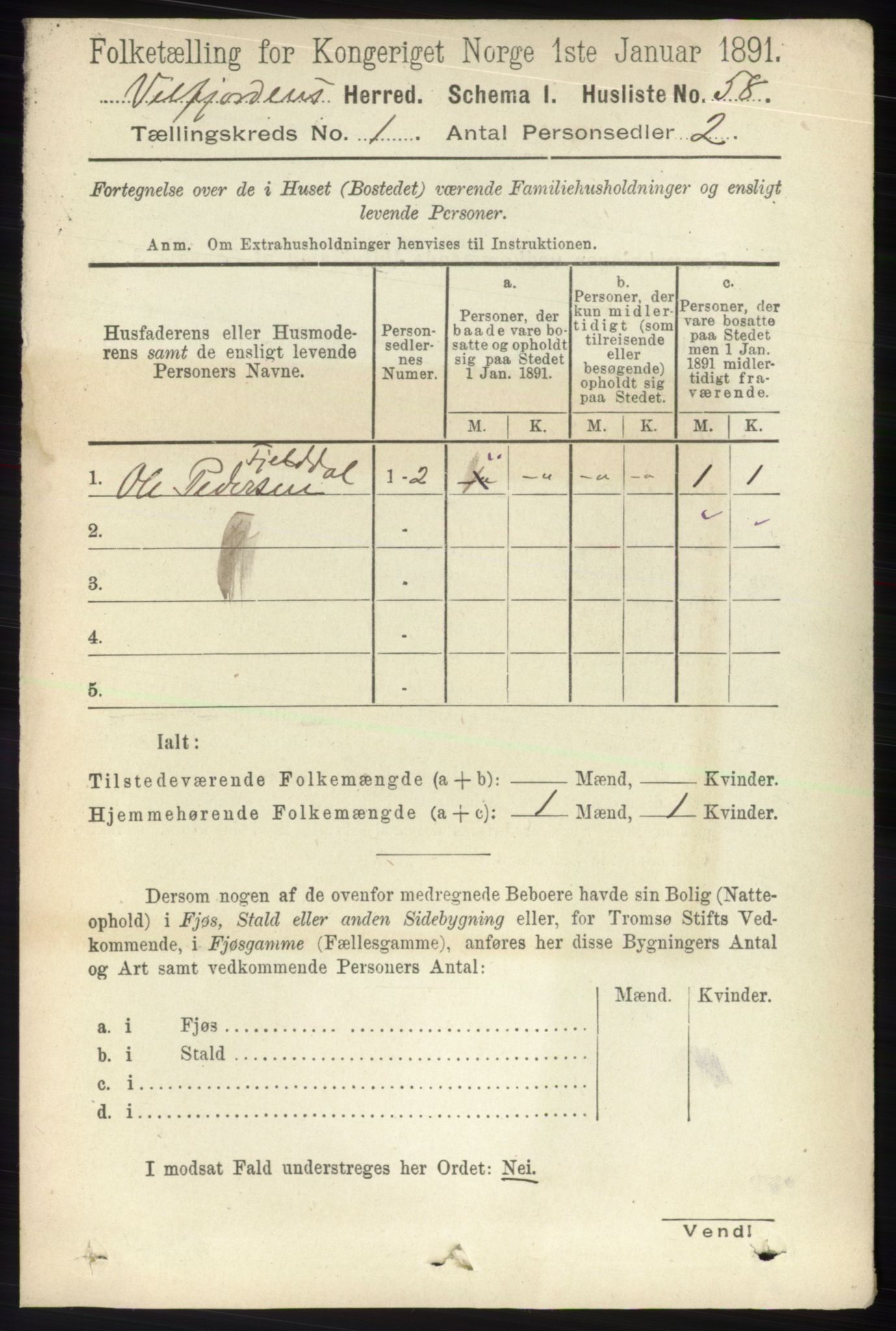 RA, 1891 census for 1813 Velfjord, 1891, p. 71