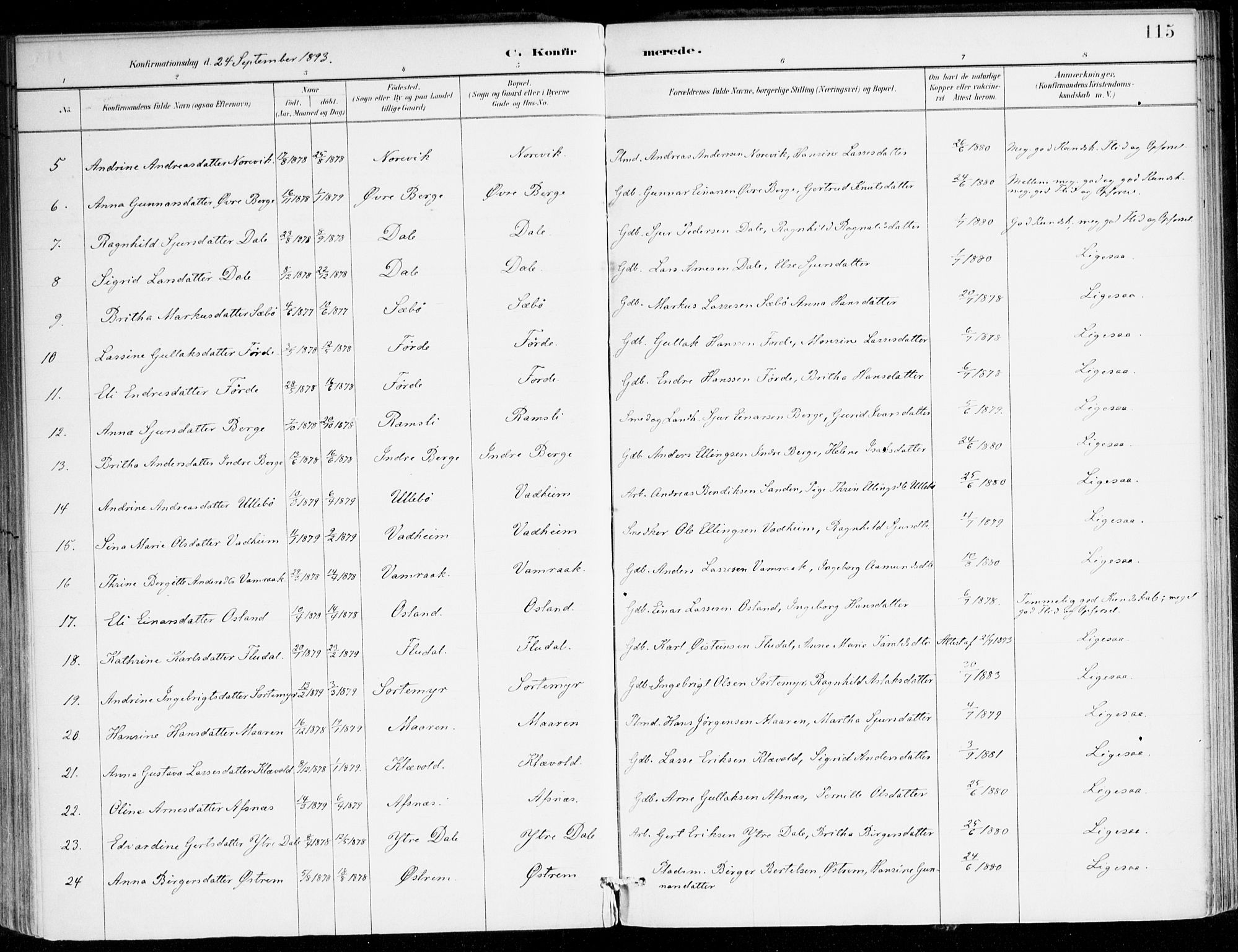 Lavik sokneprestembete, AV/SAB-A-80901: Parish register (official) no. C 1, 1882-1904, p. 115