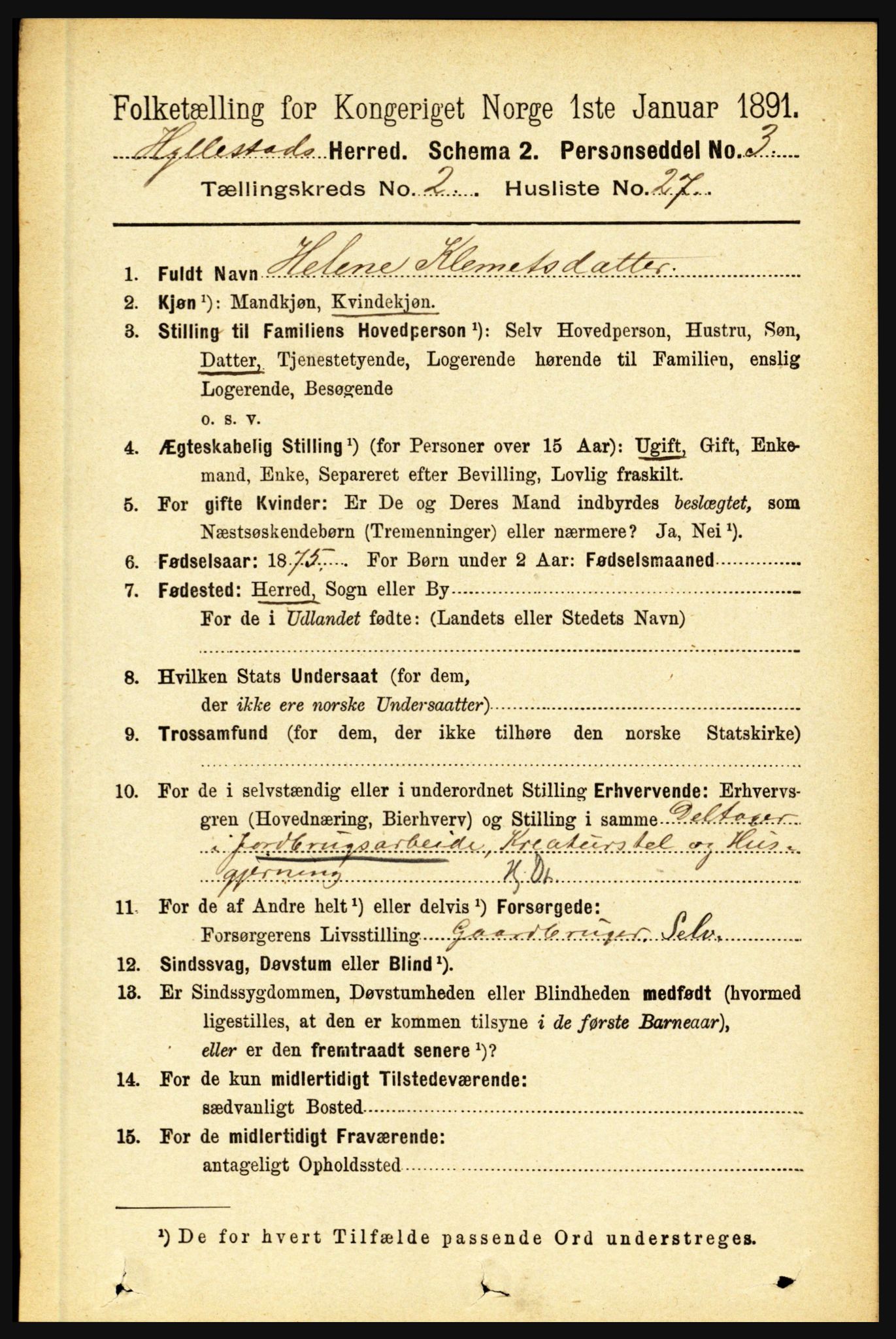 RA, 1891 census for 1413 Hyllestad, 1891, p. 294